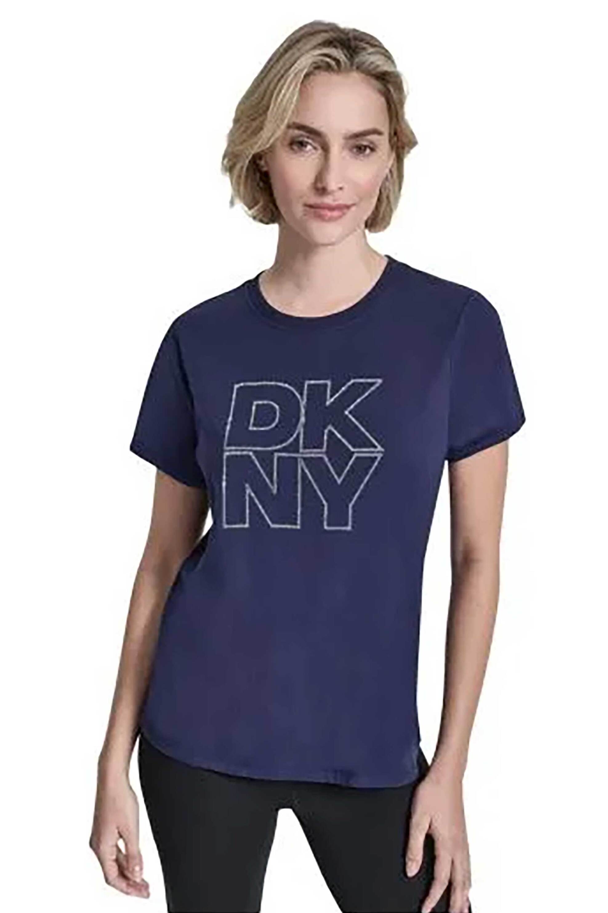 DKNY γυναικείο T-shirt με logo print απο στρας - DP6T1533 Σκούρο Μπλε