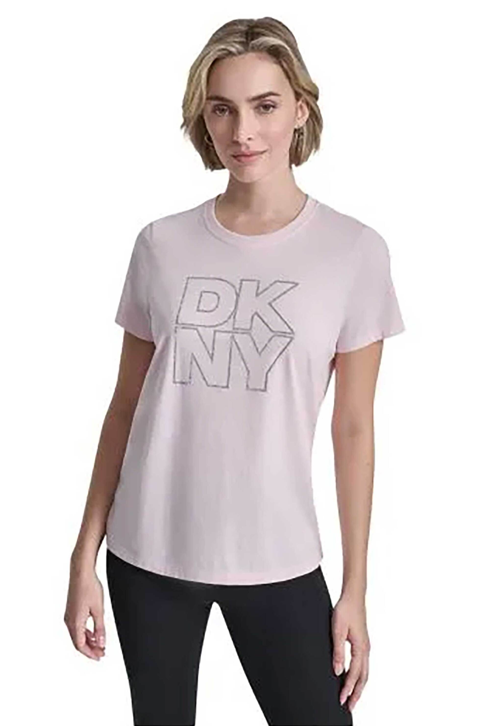 DKNY γυναικείο T-shirt με logo print απο στρας - DP6T1533 Ροζ