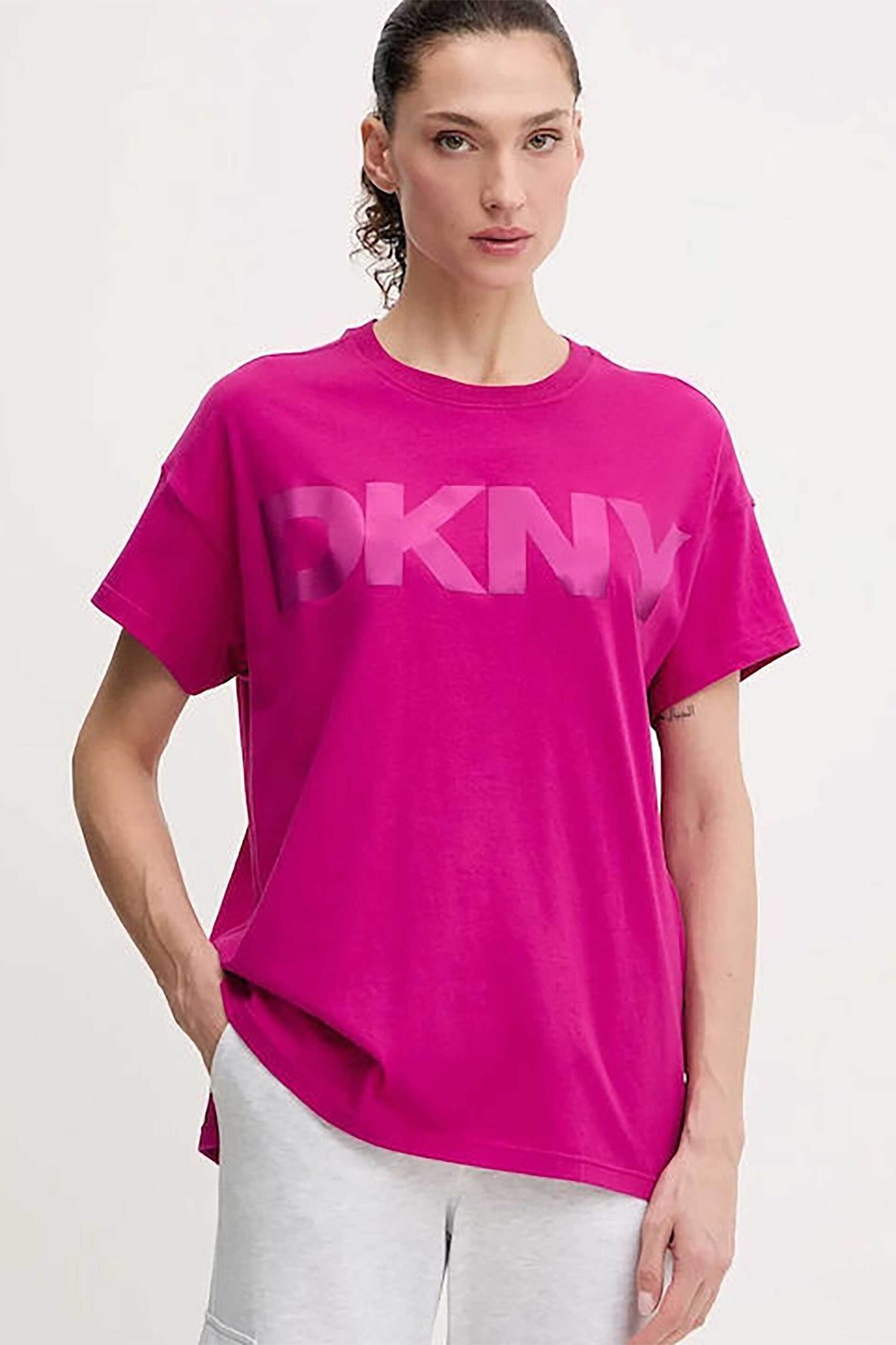 DKNY γυναικείο T-shirt με ανάγλυφο λογότυπο - DP6T1534 Φούξια