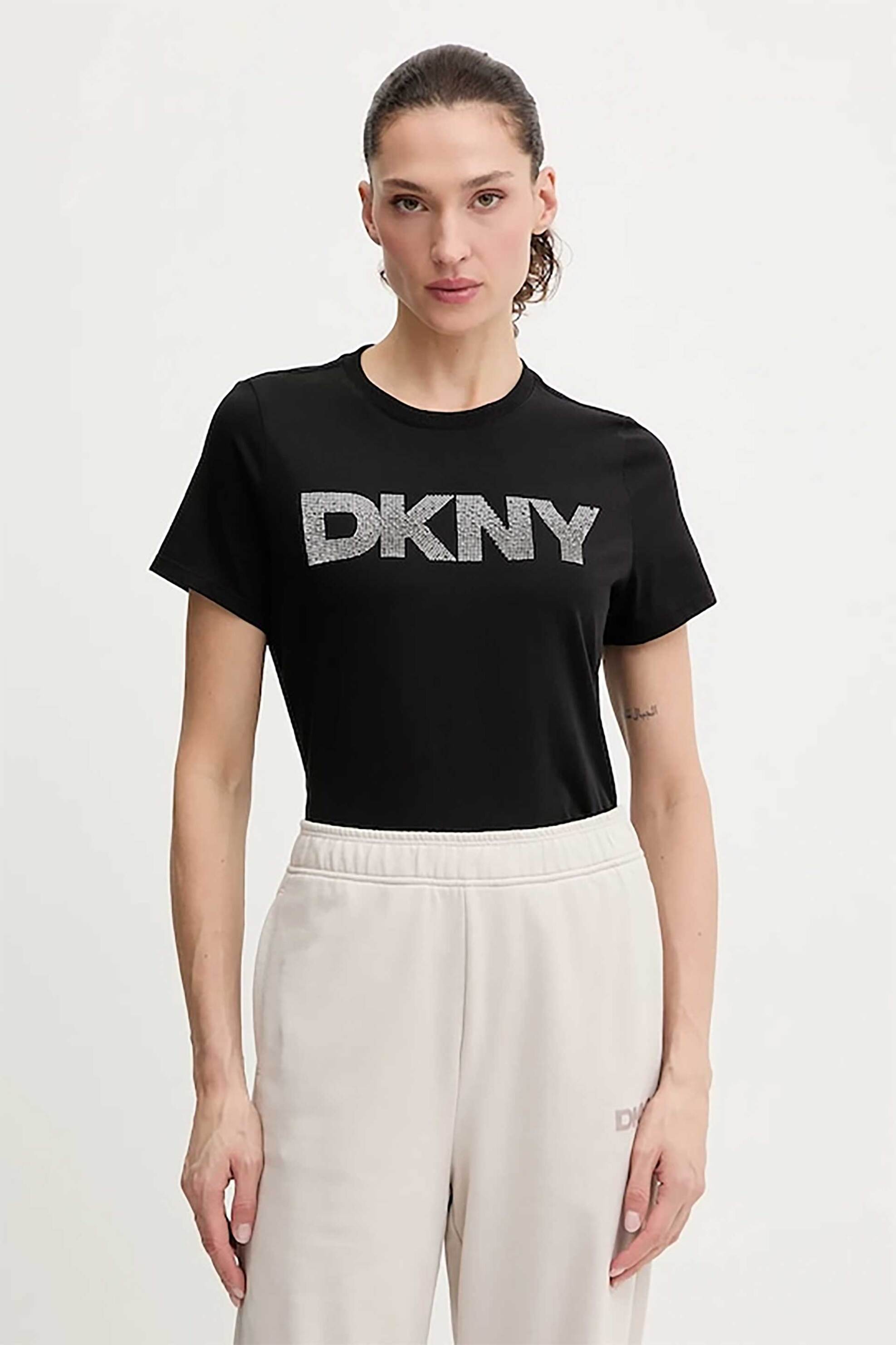 DKNY γυναικείο T-shirt με logo print απο στρας - DP6T1557 Μαύρο