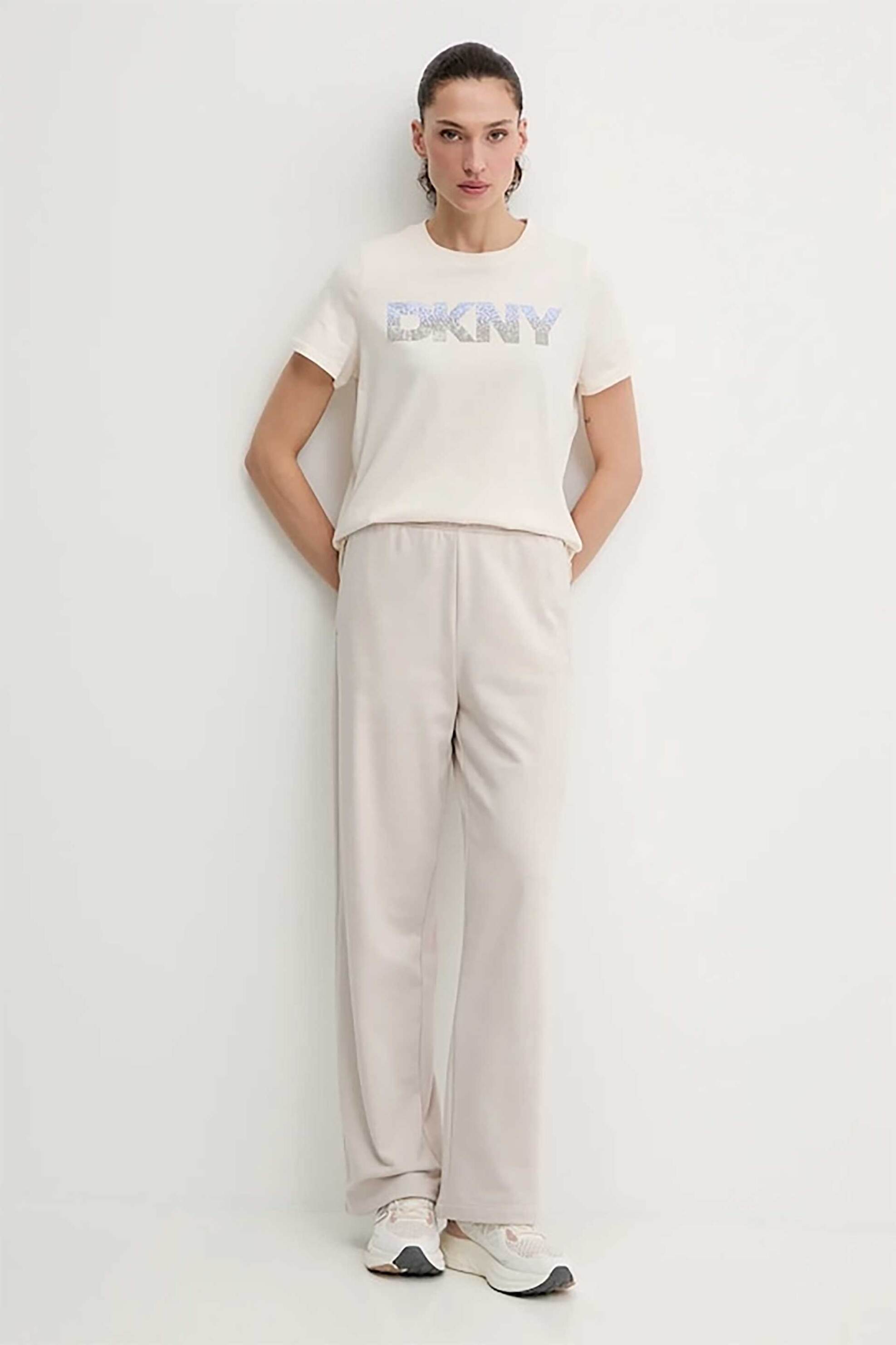 DKNY DKNY γυναικείο T-shirt με logo print απο στρας - DP6T1557 Μπεζ - 2