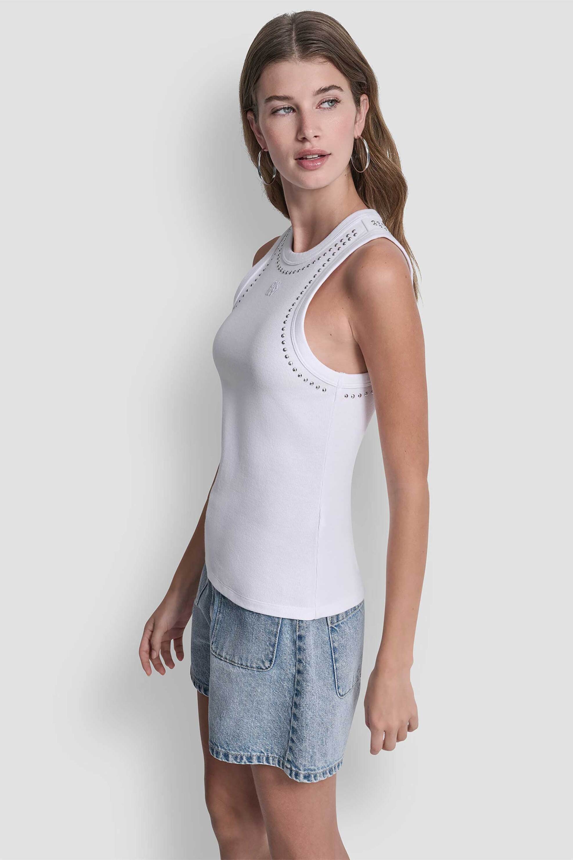 Dkny Γυναικεία Αμάνικη Μπλούζα με Τρούκς - Dj5T1694 Λευκό