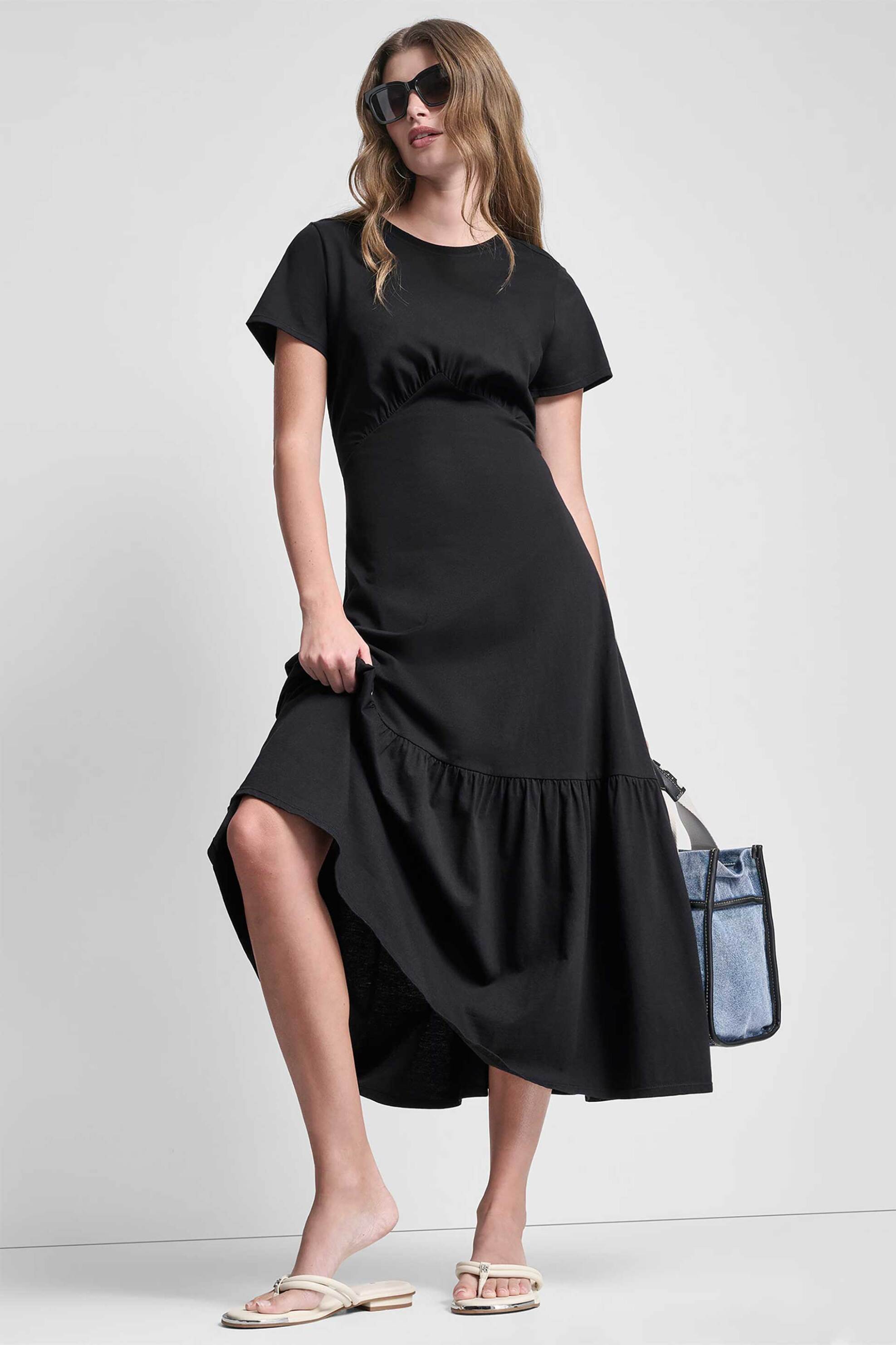 DKNY γυναικείο midi φόρεμα μονόχρωμο - DJ6D9175 Μαύρο