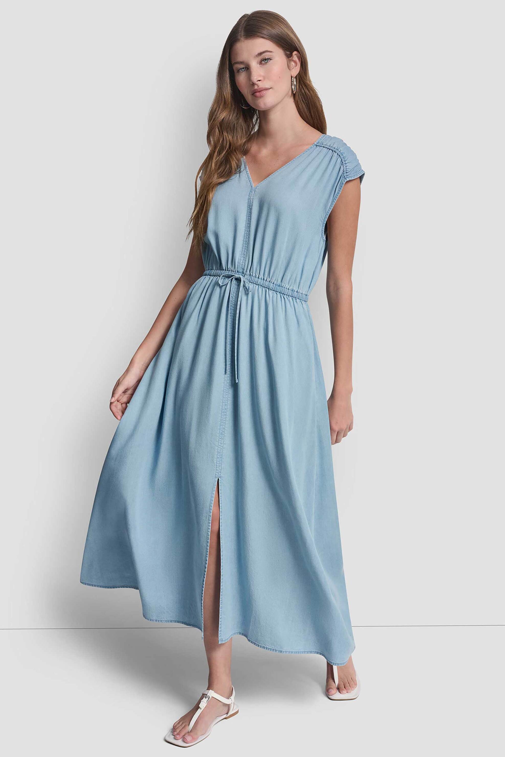 DKNY γυναικείο midi φόρεμα σατέν - DJ6D9183 Γαλάζιο