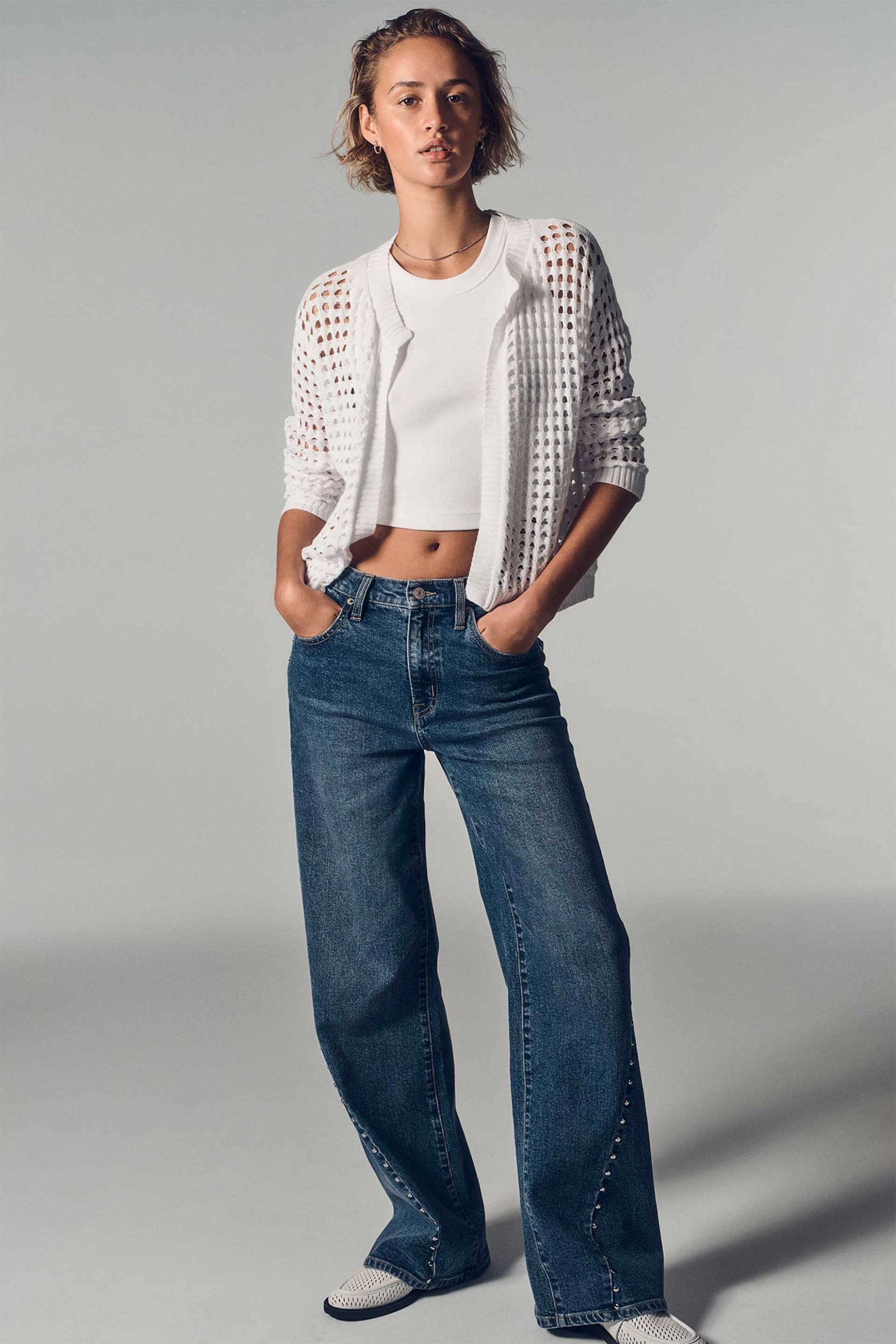 DKNY γυναικείο τζιν παντελόνι ψηλόμεσο με τρουκς Wide Fit - DJ6M4228 Denim Blue