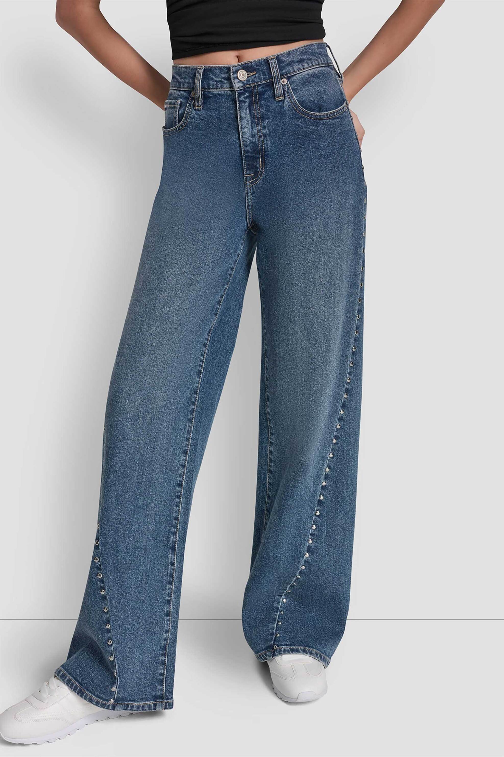DKNY γυναικείο τζιν παντελόνι ψηλόμεσο με τρουκς Wide Fit - DJ6M4228 Denim Blue