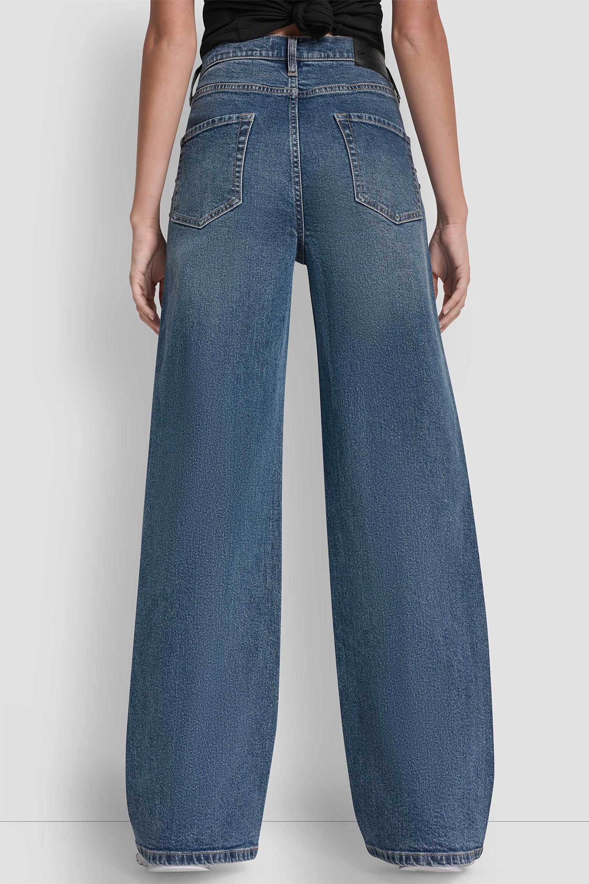 Dkny Γυναικείο Τζιν Παντελόνι Ψηλόμεσο με Τρουκς Wide Fit - Dj6M4228 Denim Blue