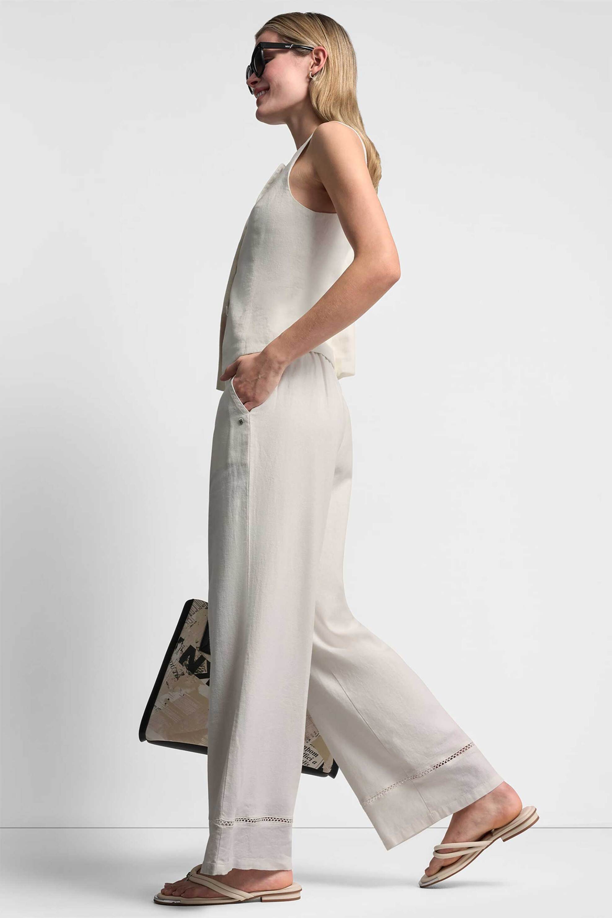 DKNY DKNY γυναικείο παντελόνι μονόχρωμο με ελαστική μέση - DJ6P3129 Μπεζ - 2