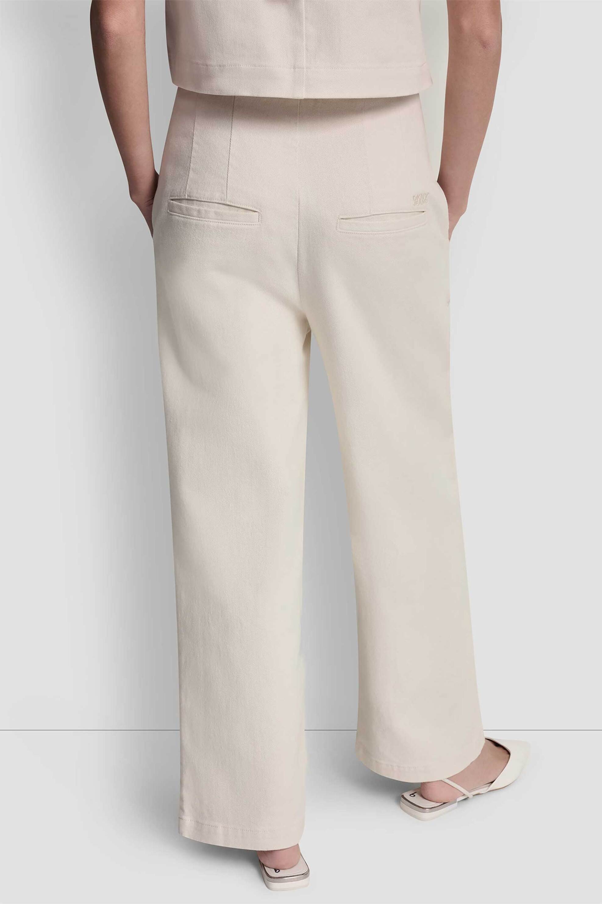 Dkny Γυναικείο Παντελόνι με Διάτρητο Σχέδιο Wide Leg - Dj6P3135 Εκρού