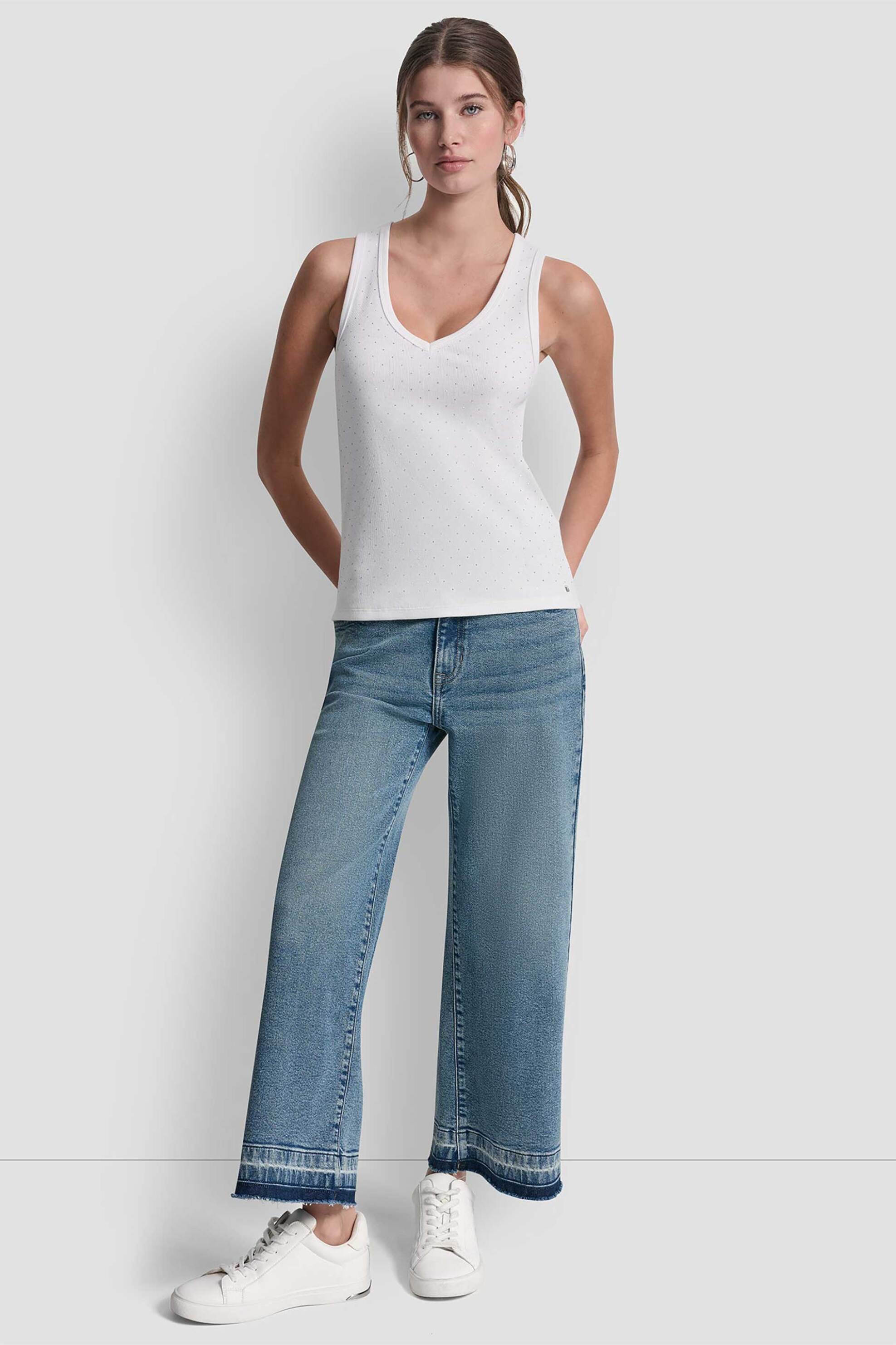 DKNY DKNY γυναικείο τοπ αμάνικο με στρας - DJ6T1730 Λευκό - 2
