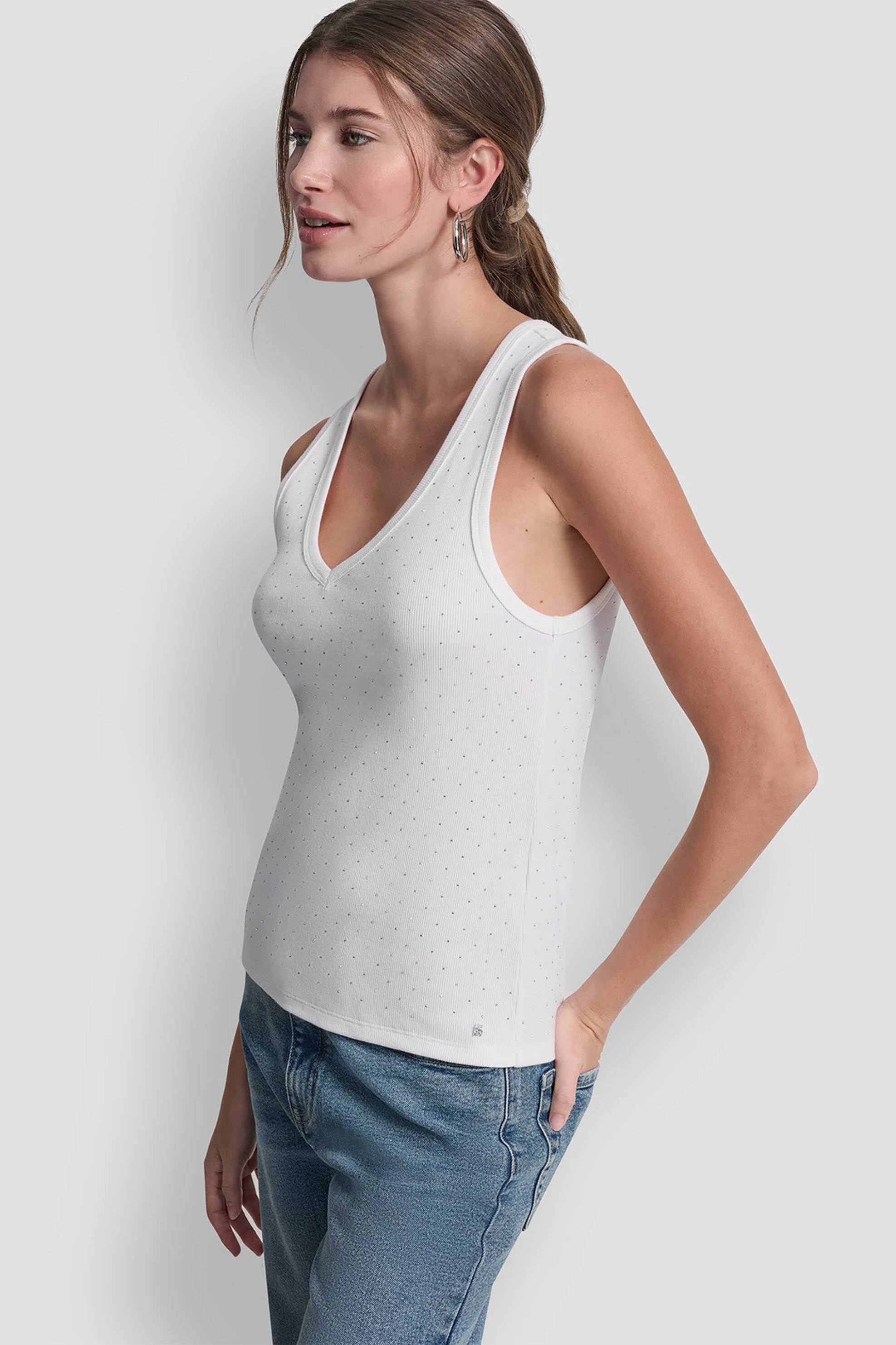 DKNY DKNY γυναικείο τοπ αμάνικο με στρας - DJ6T1730 Λευκό - 3