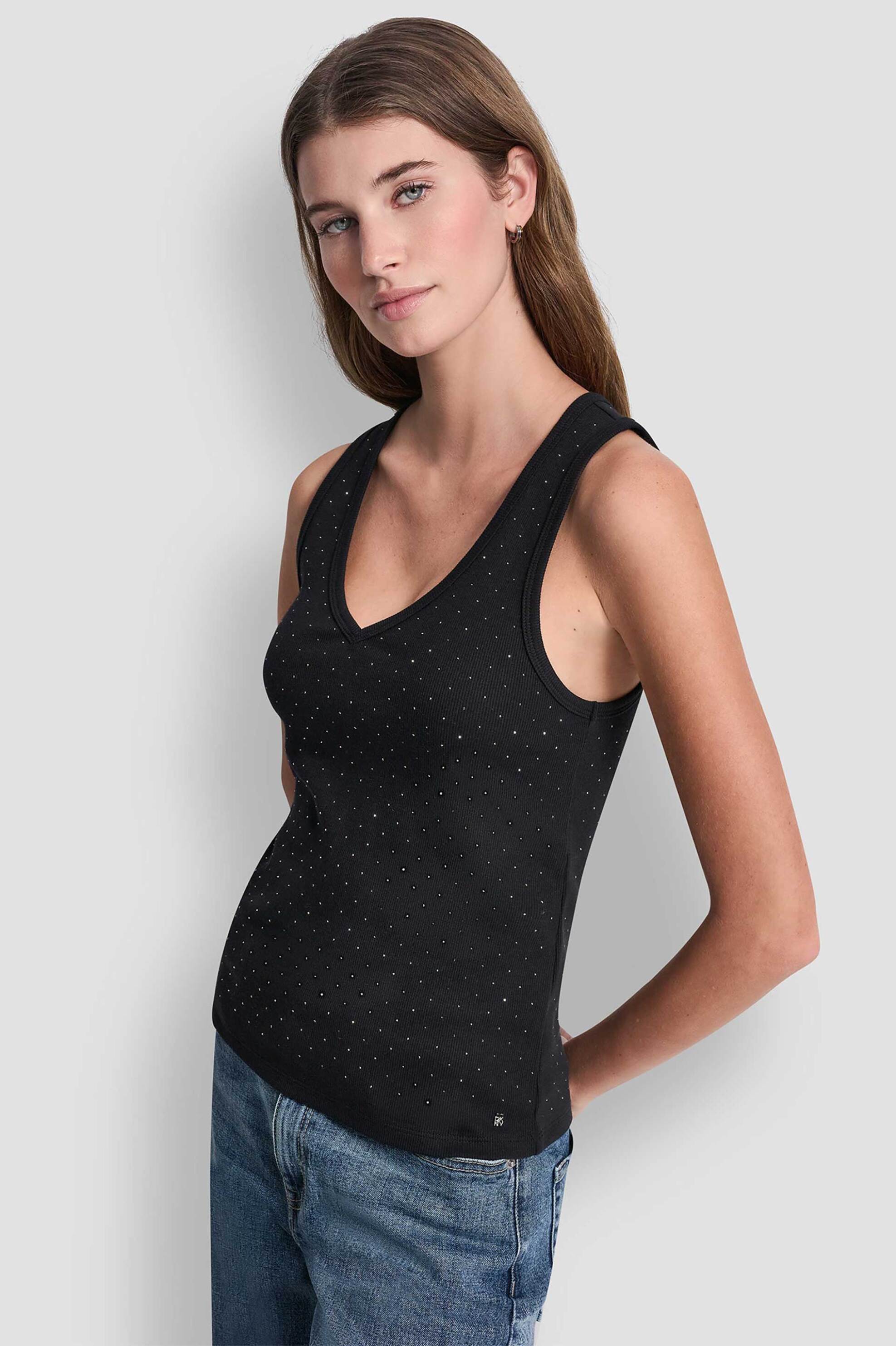 DKNY DKNY γυναικείο τοπ αμάνικο με στρας - DJ6T1730 Μαύρο - 2