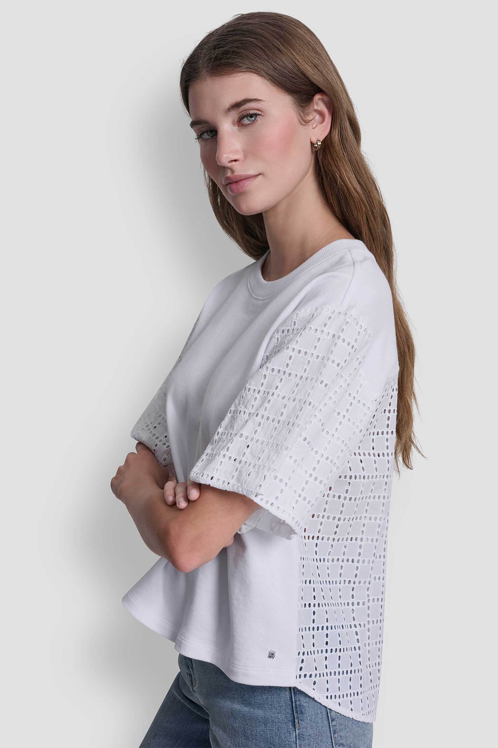 DKNY DKNY γυναικεία μπλούζα με διάτρητο σχέδιο - DJ6T1731 Λευκό - 3