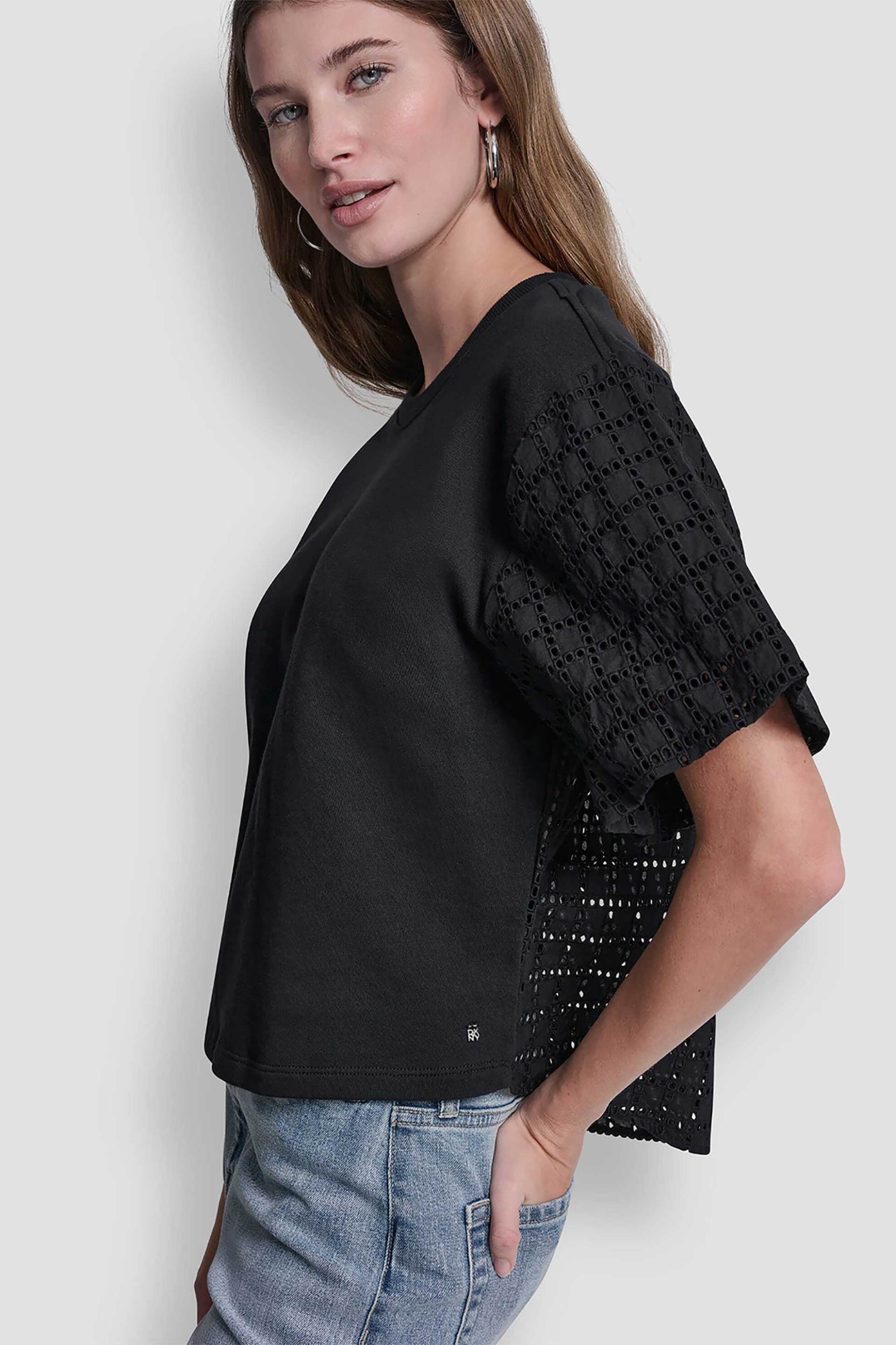 DKNY DKNY γυναικεία μπλούζα με διάτρητο σχέδιο - DJ6T1731 Μαύρο - 3