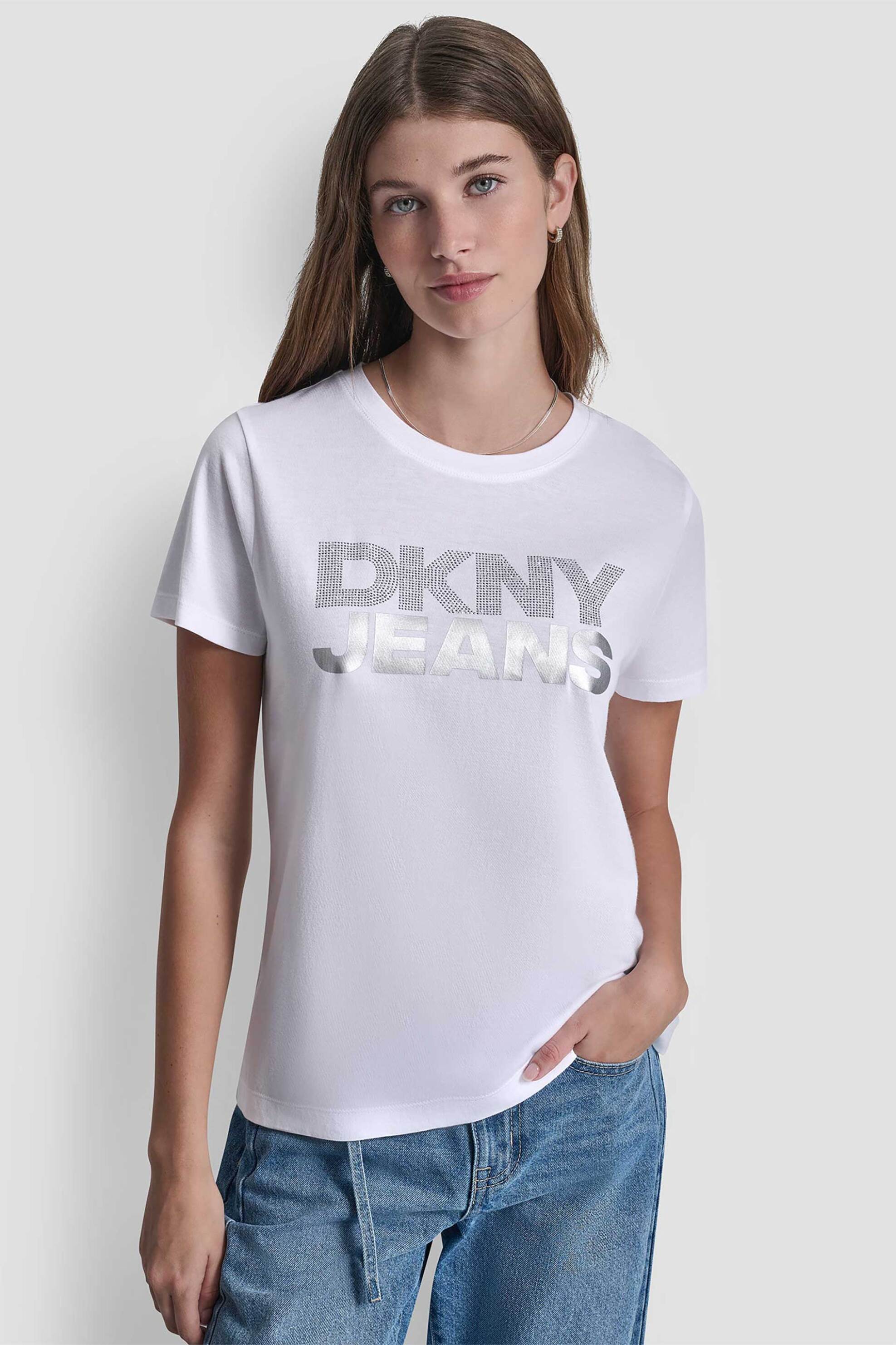 DKNY γυναικείο T-shirt με logo print απο στρας - DJ6T1746 Λευκό