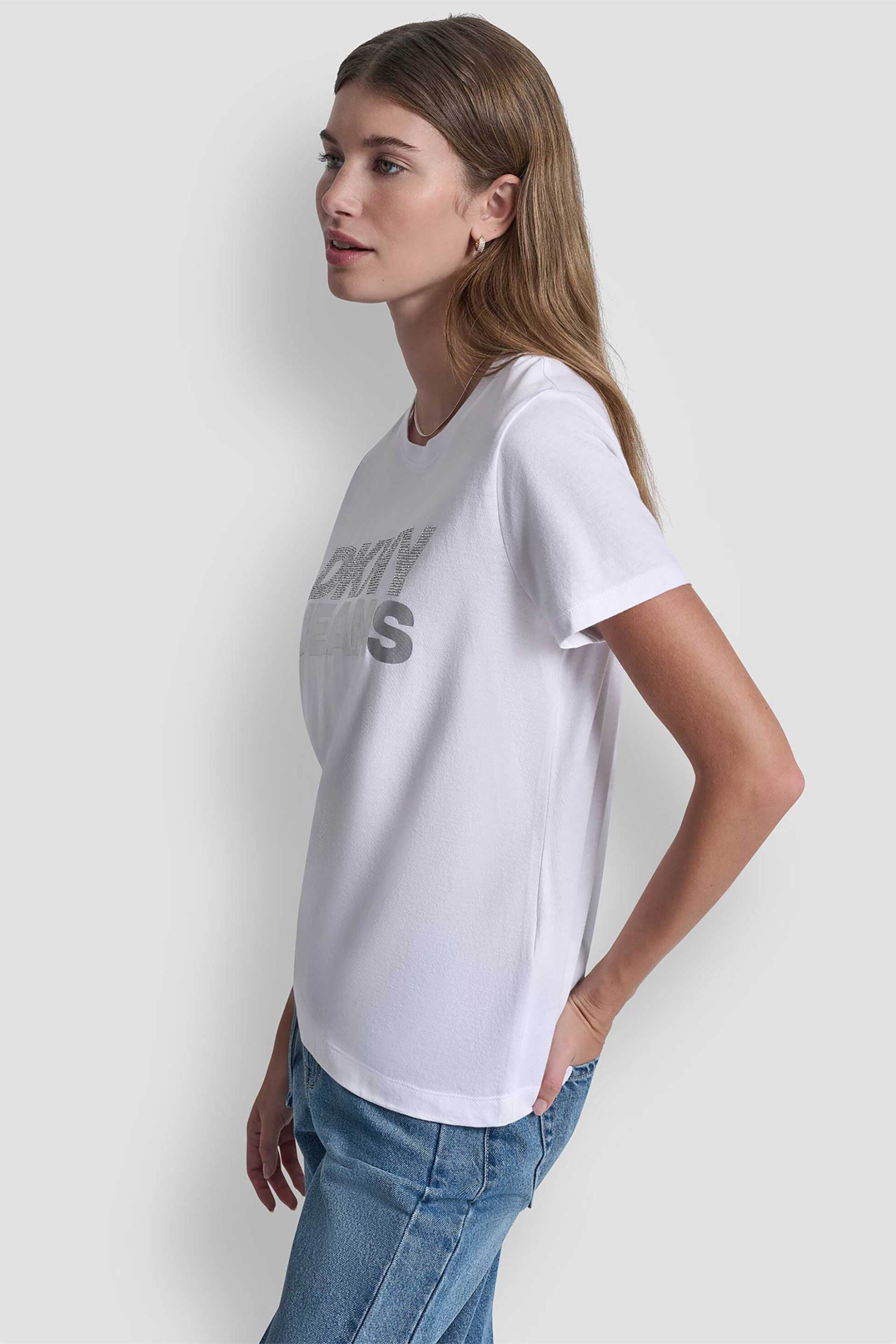 DKNY DKNY γυναικείο T-shirt με logo print απο στρας - DJ6T1746 Λευκό - 2