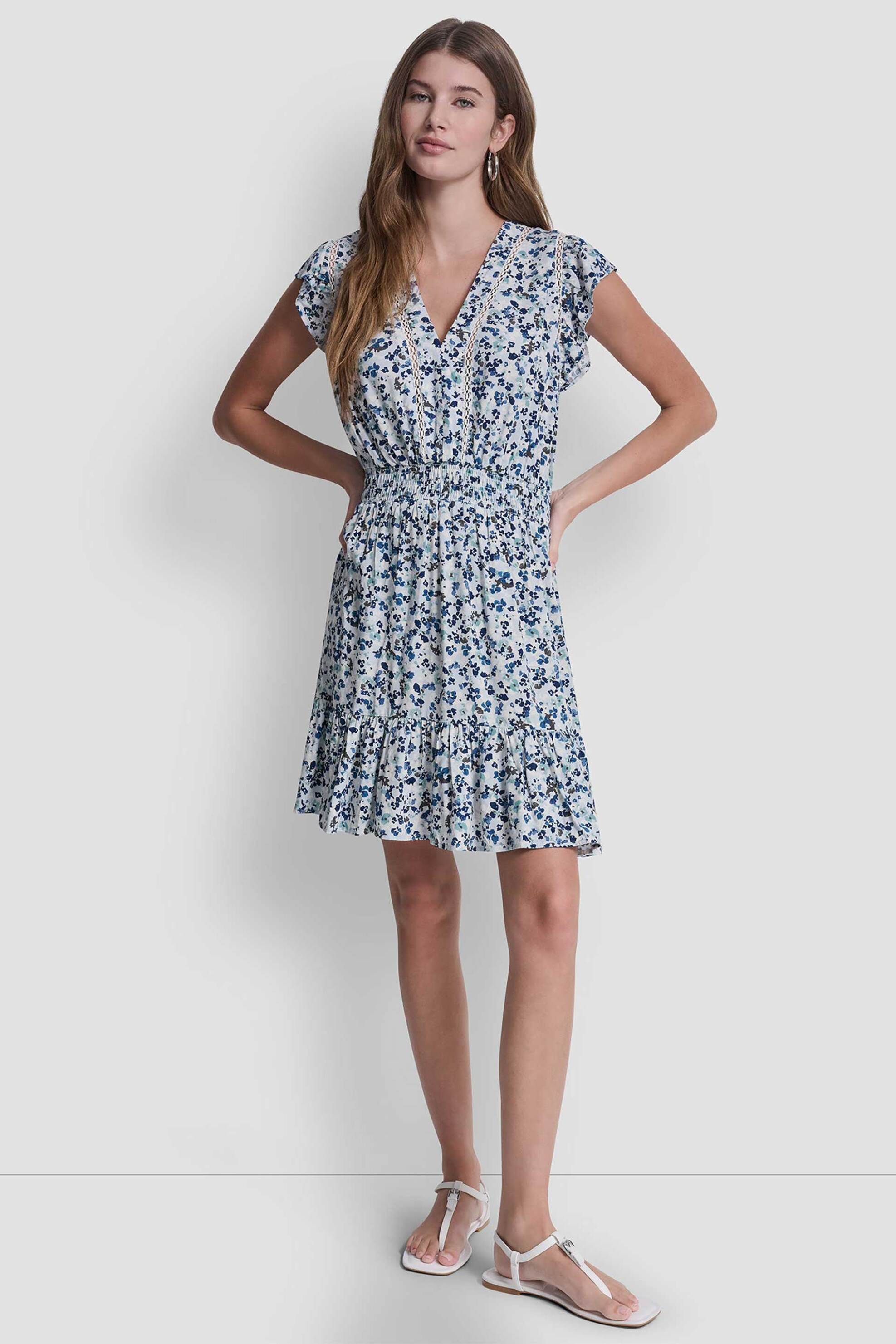 DKNY γυναικείο φόρεμα με floral print - DJ6D9177 Γαλάζιο