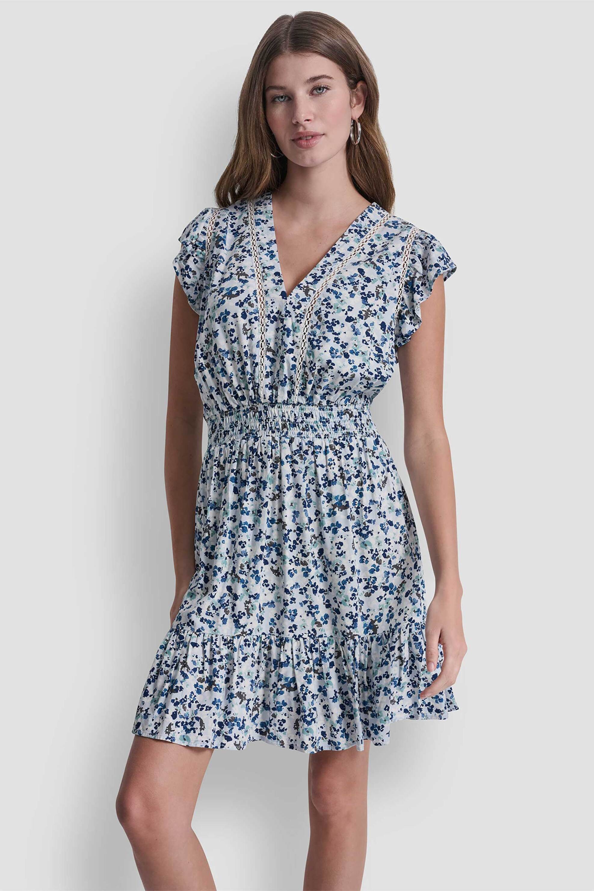 DKNY γυναικείο φόρεμα με floral print - DJ6D9177 Γαλάζιο