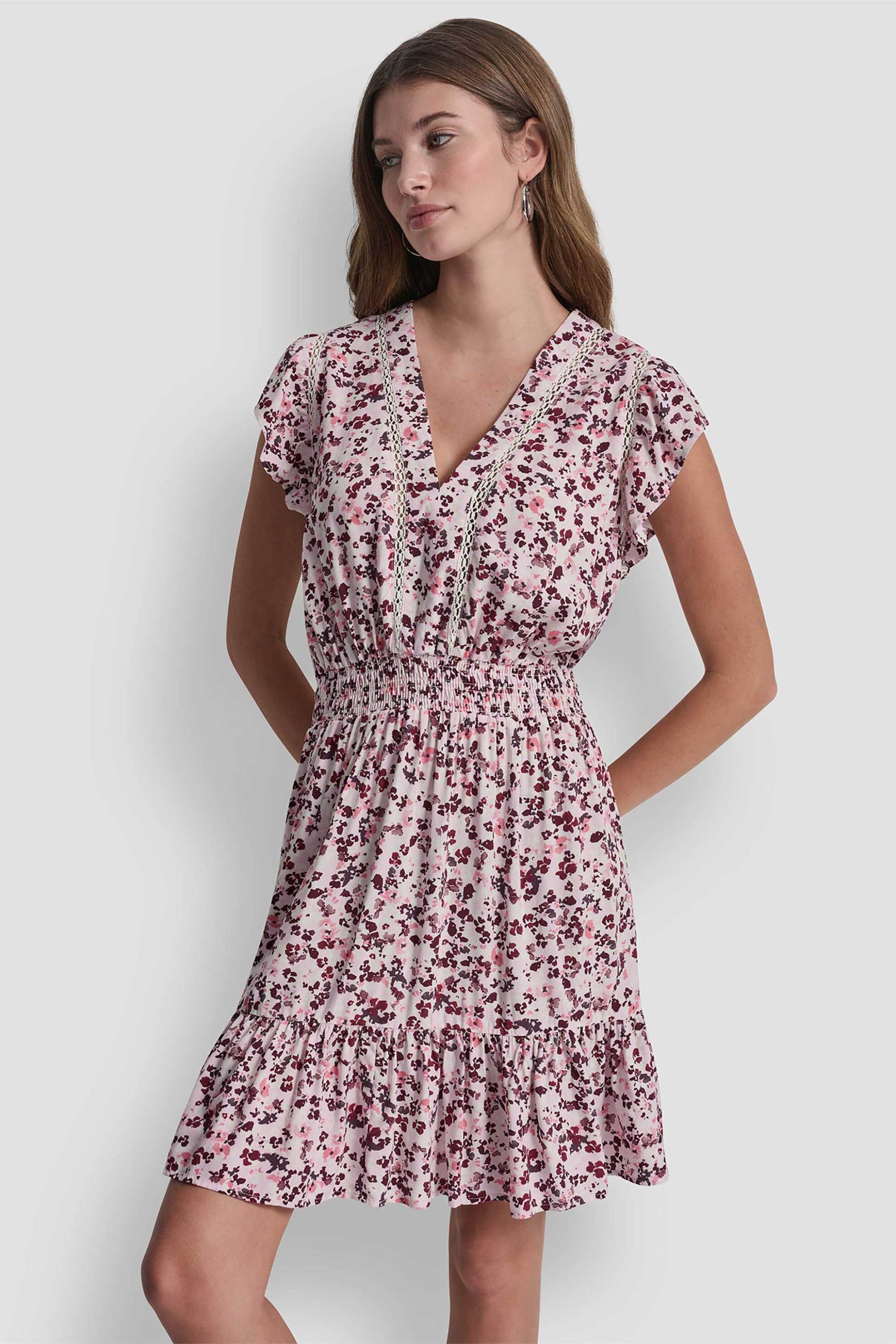 DKNY γυναικείο φόρεμα με floral print - DJ6D9177 Ροζ