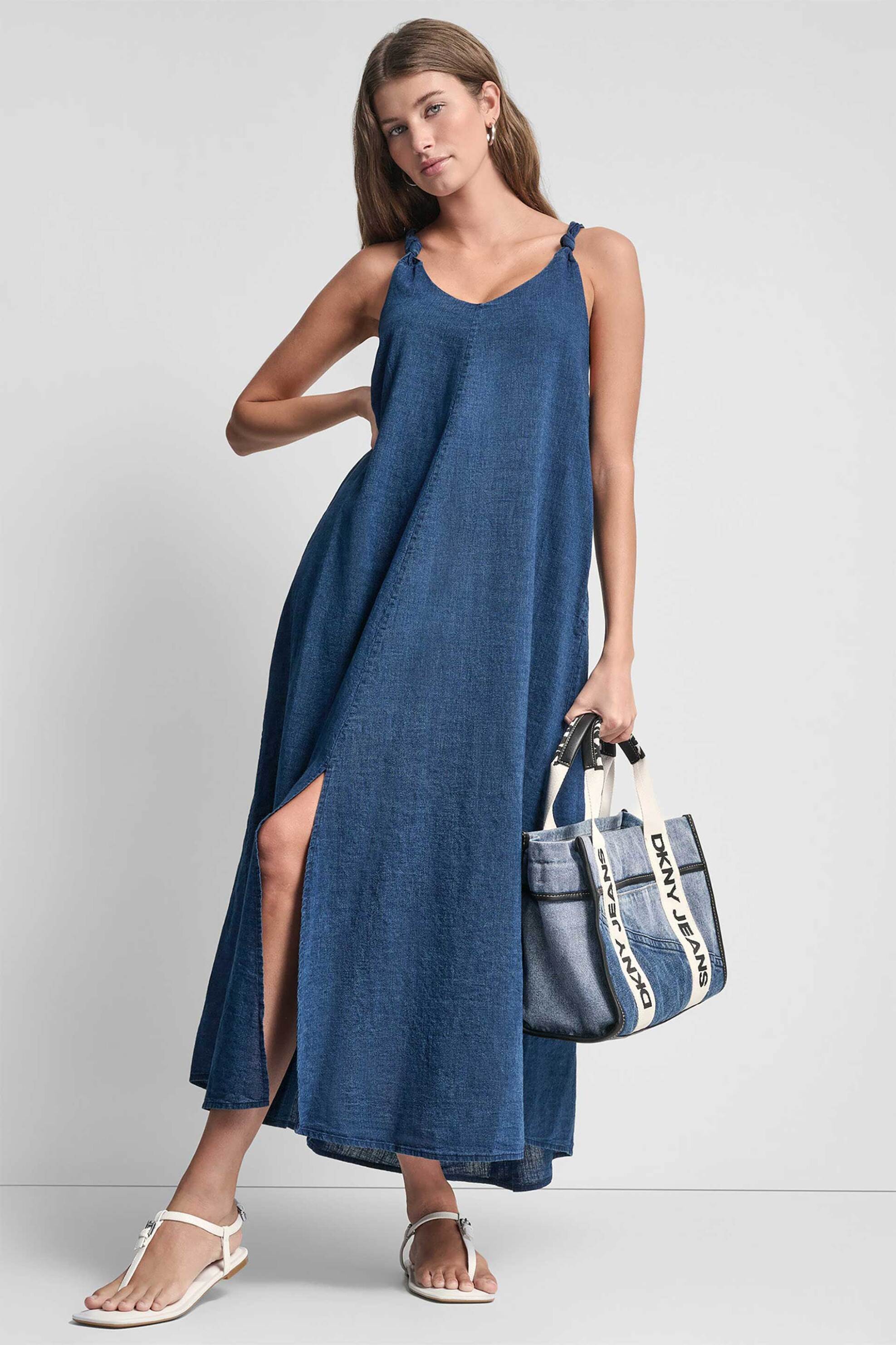 DKNY γυναικείο denim φόρεμα αμάνικο - DJ6D9188 Denim Blue