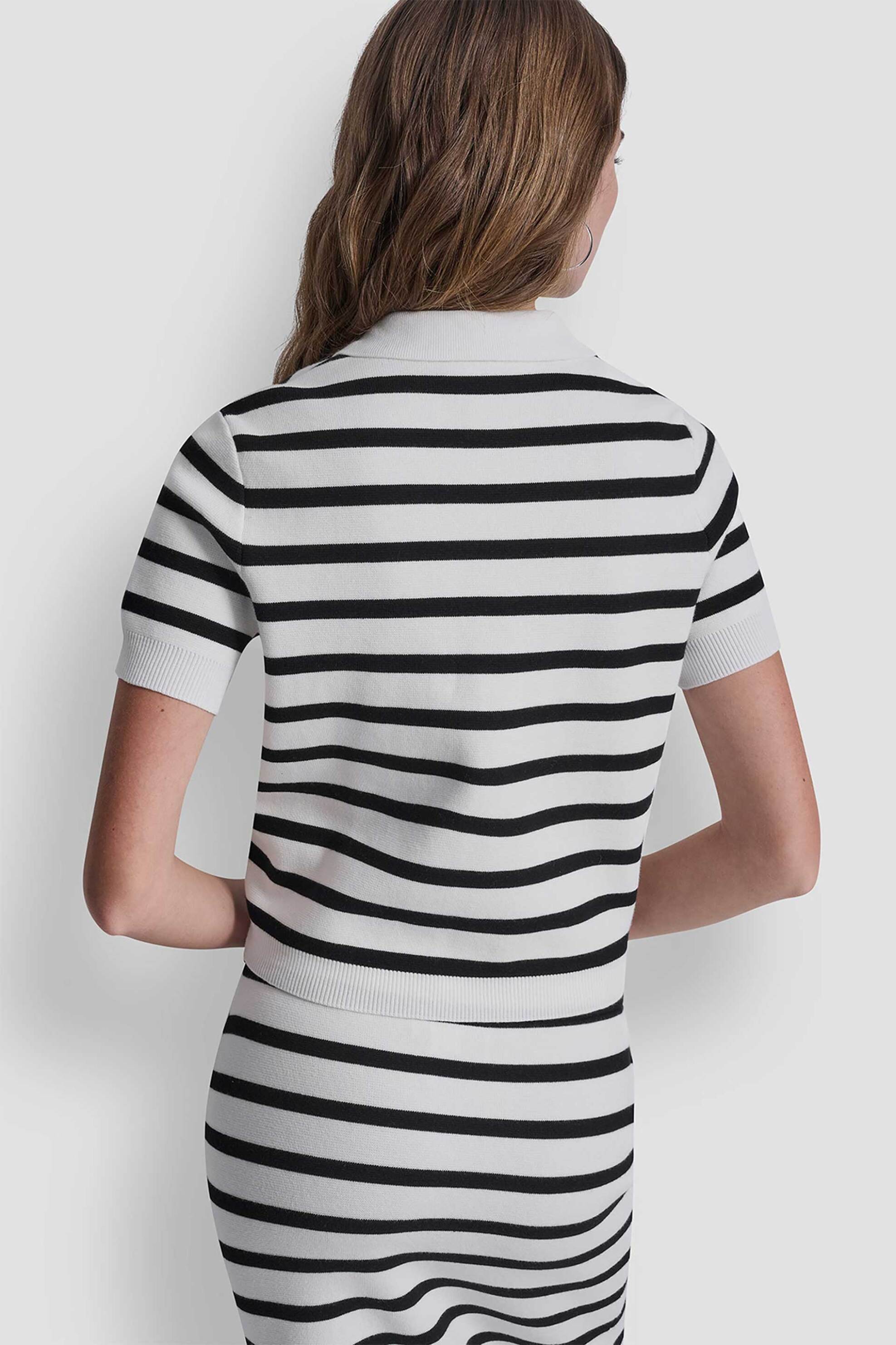 Dkny Γυναικεία Πλεκτή Ζακέτα Ριγέ - Dj6R0160 Λευκό