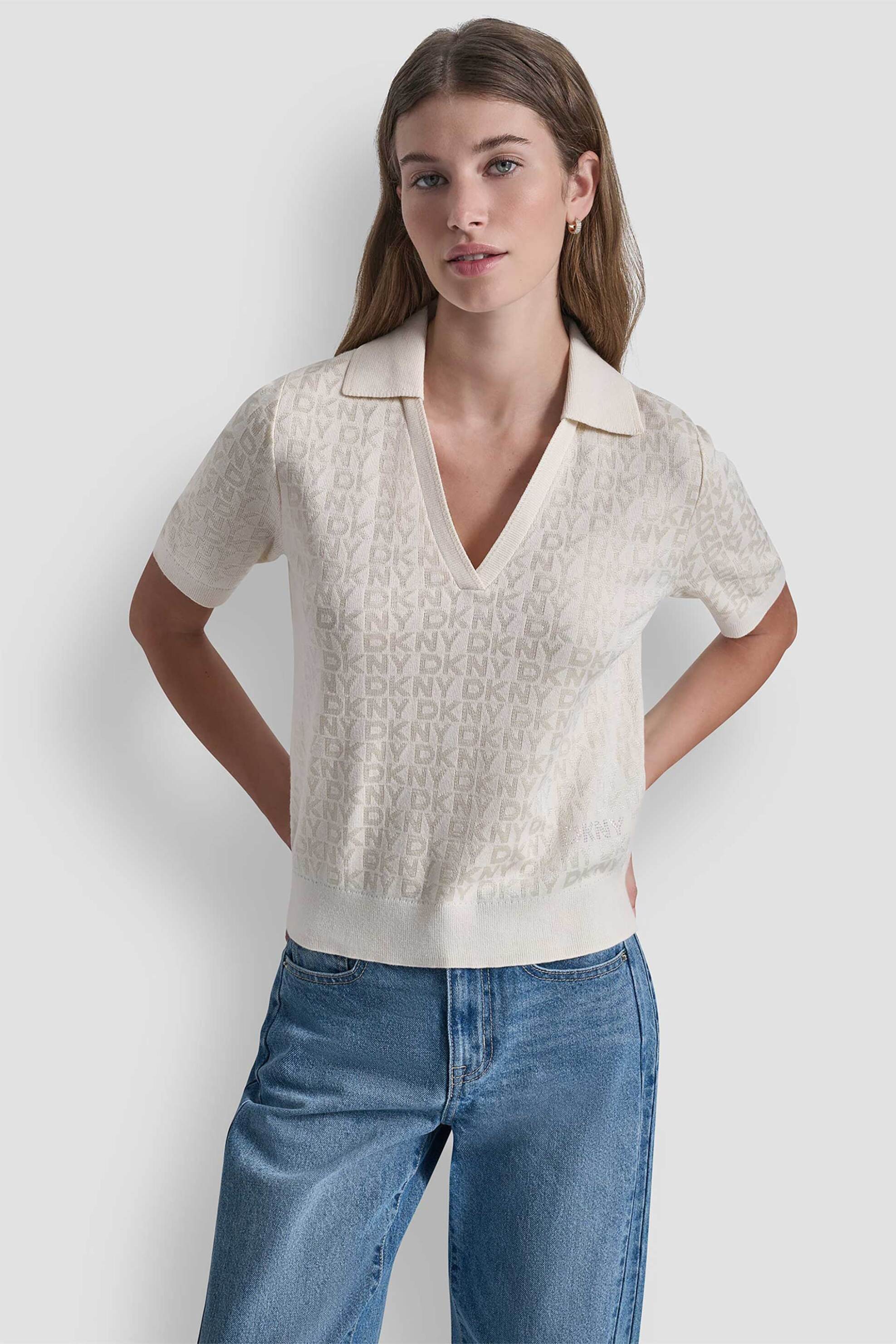 DKNY γυναικεία μπλούζα με all-over logo - DJ6R0225 Εκρού
