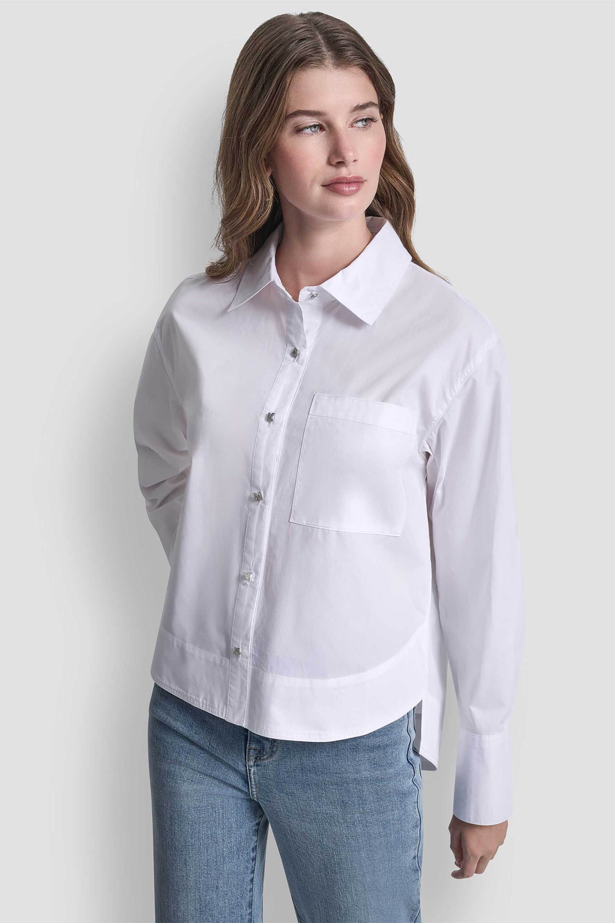 DKNY γυναικείο πουκάμισο με κουμπιά με στρας - DJ6W2238 Λευκό