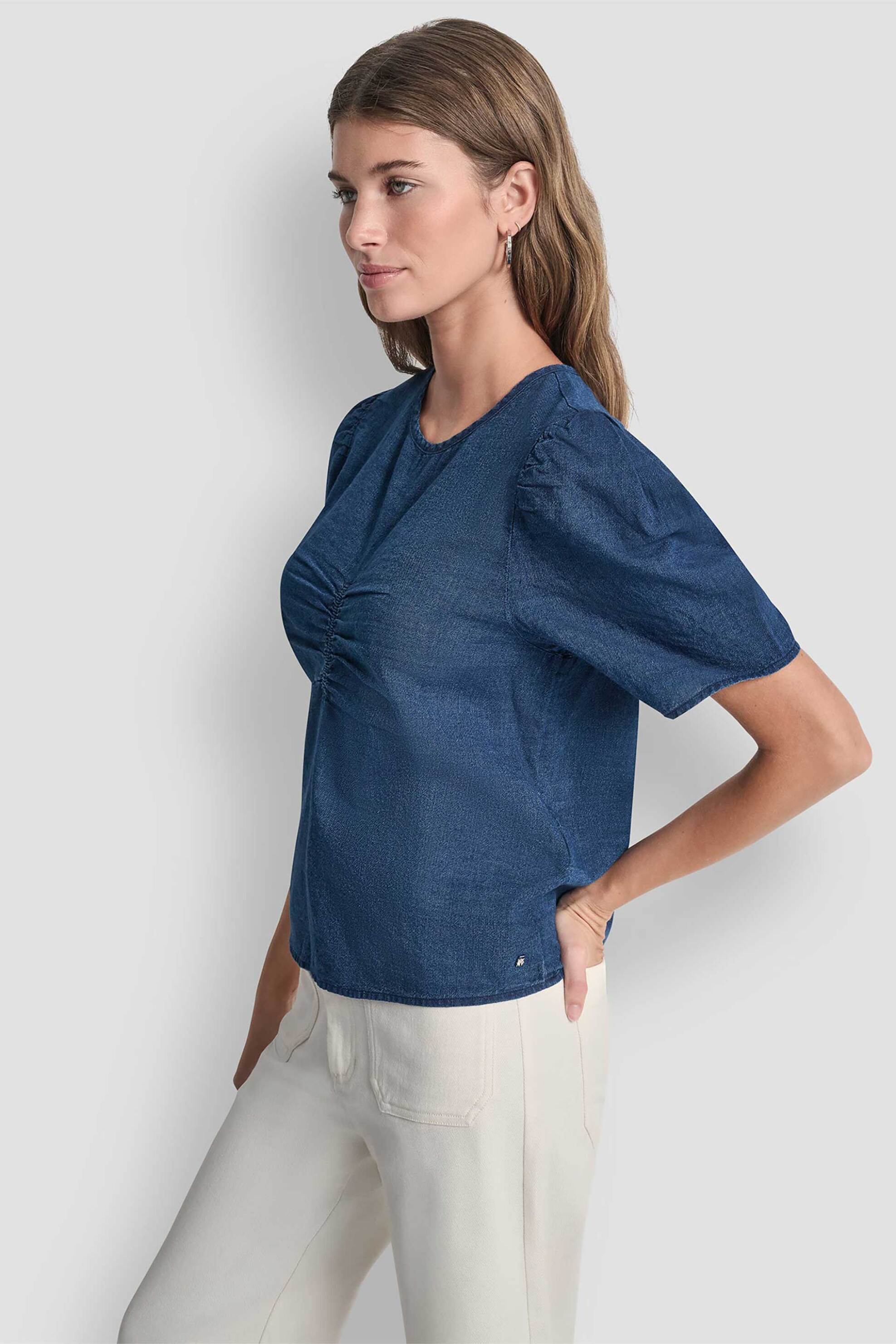 DKNY DKNY γυναικεία μπλούζα denim με balloon μανίκια - DJ6W2255 Denim Blue - 2