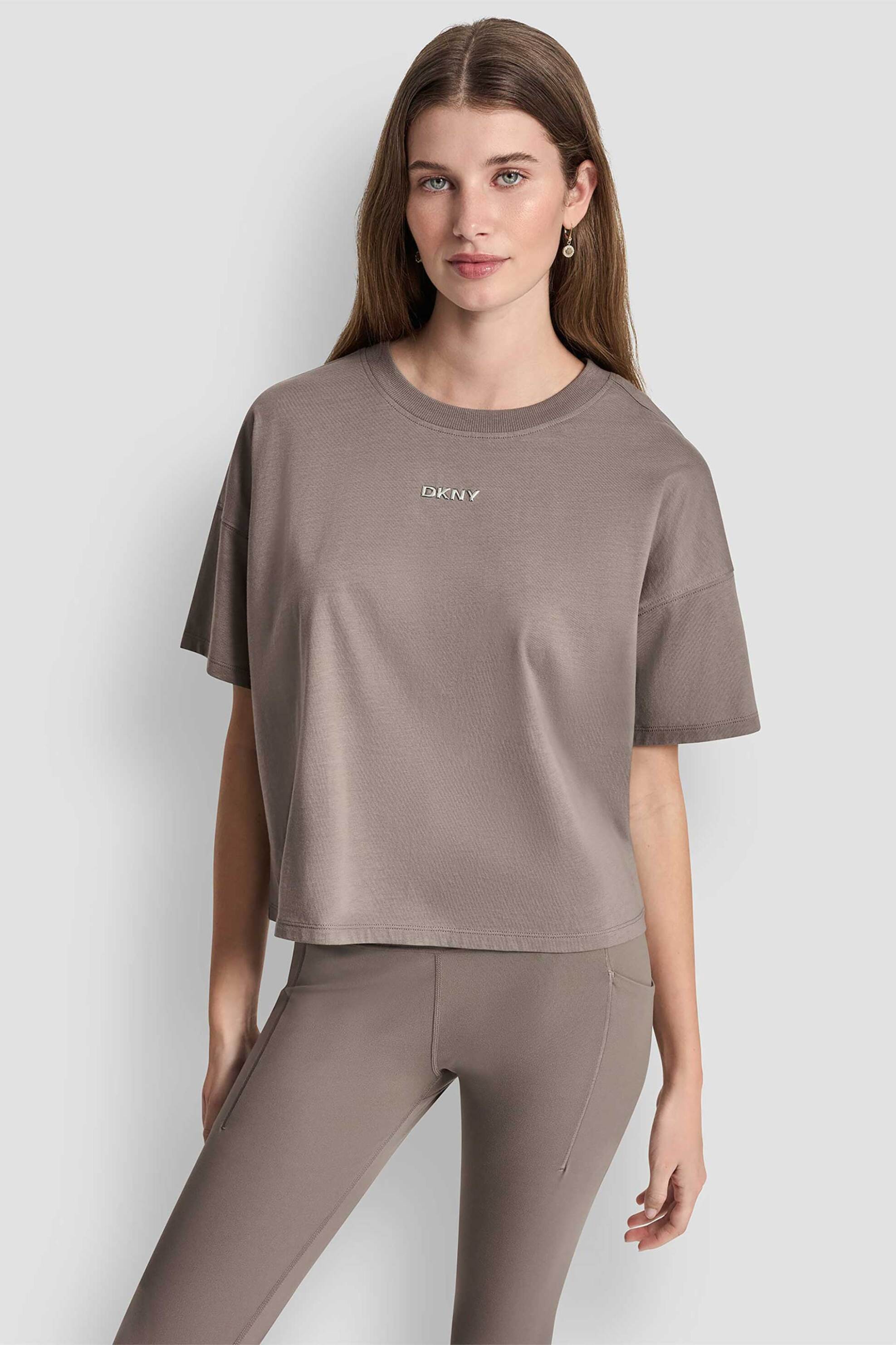 DKNY γυναικείο T-shirt με μεταλλικό λογότυπο - DP6T1662 Μπεζ