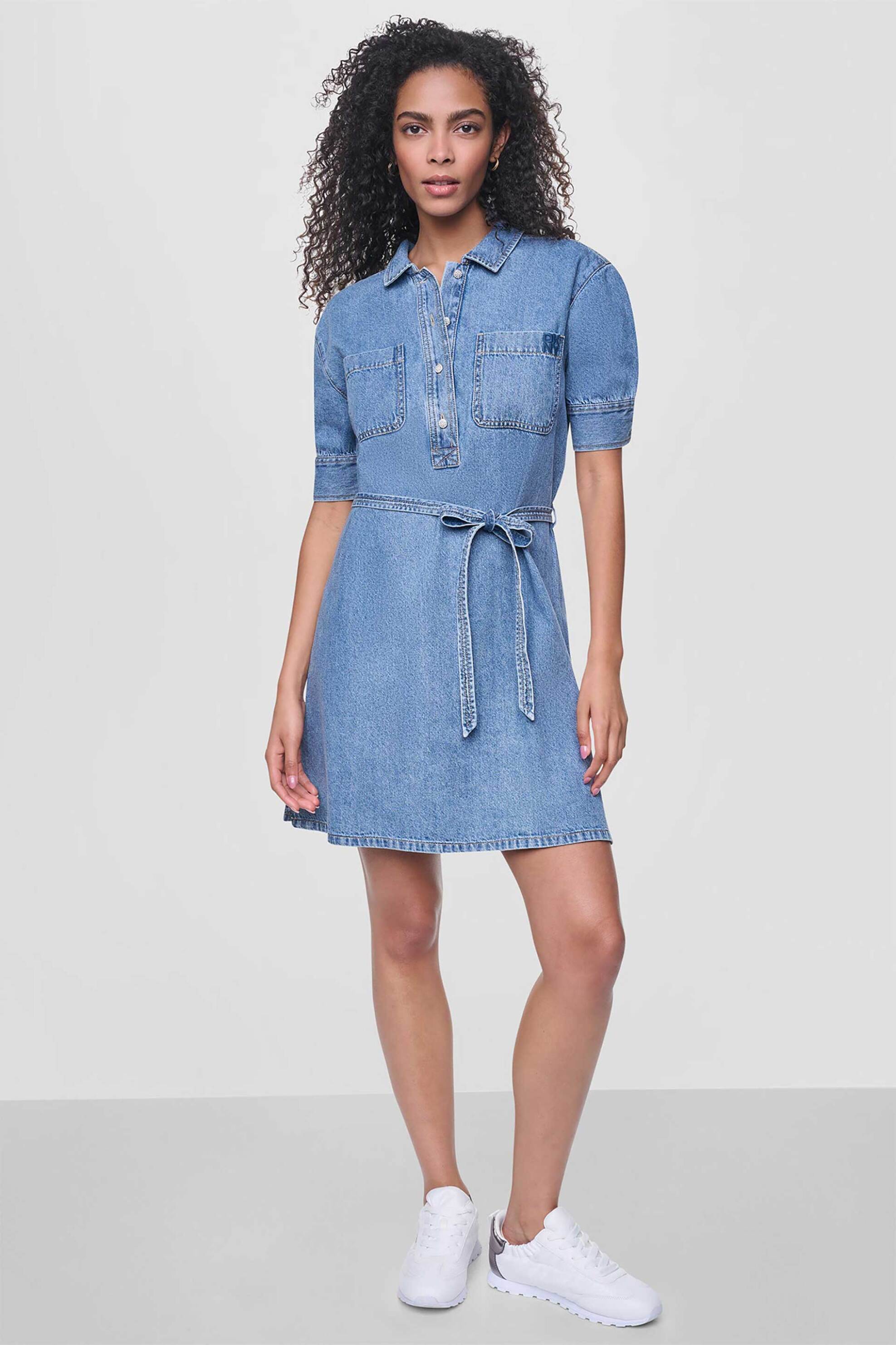 DKNY γυναικείο denim φόρεμα με ζώνη - DJ6D9185 Denim Blue
