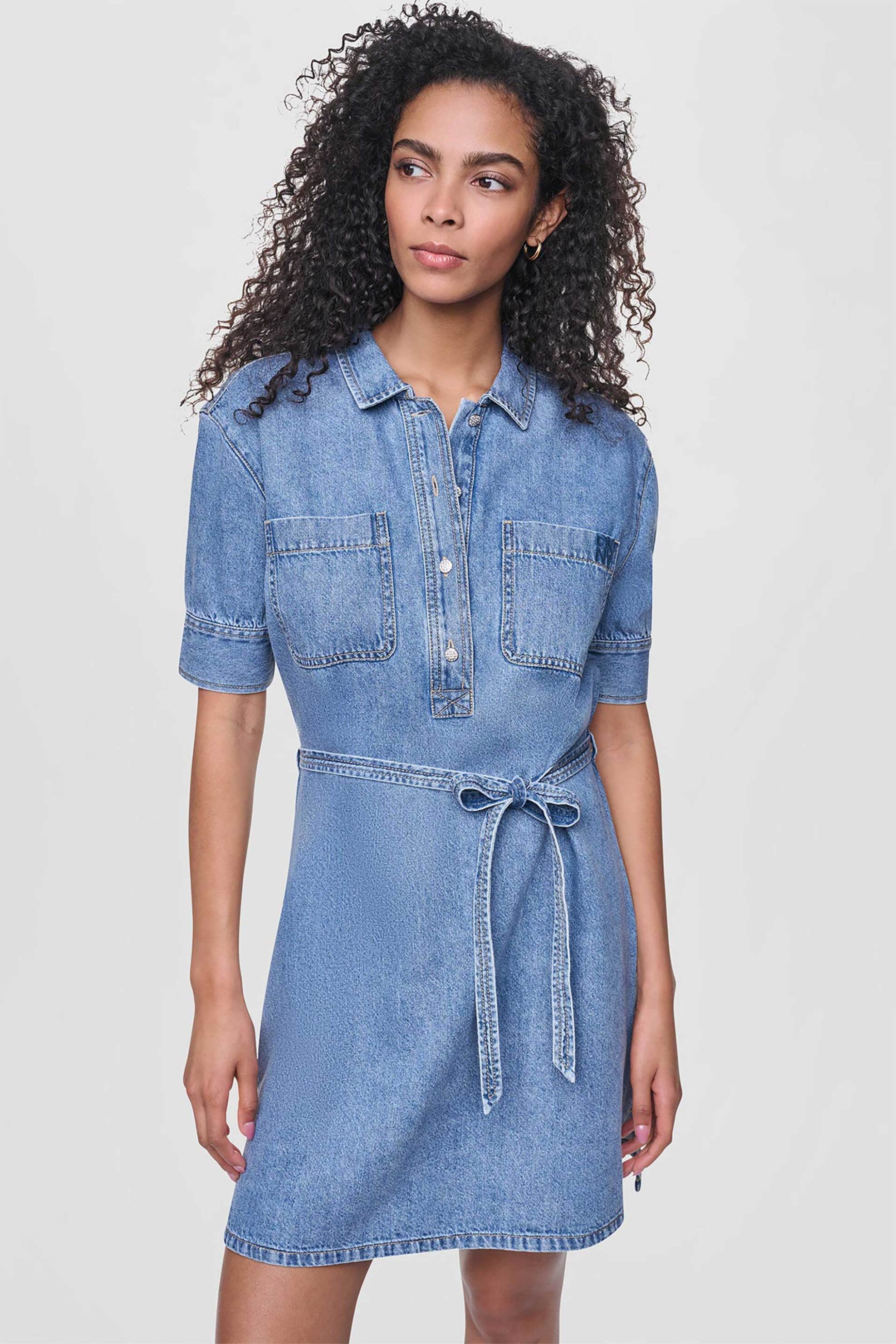 DKNY γυναικείο denim φόρεμα με ζώνη - DJ6D9185 Denim Blue