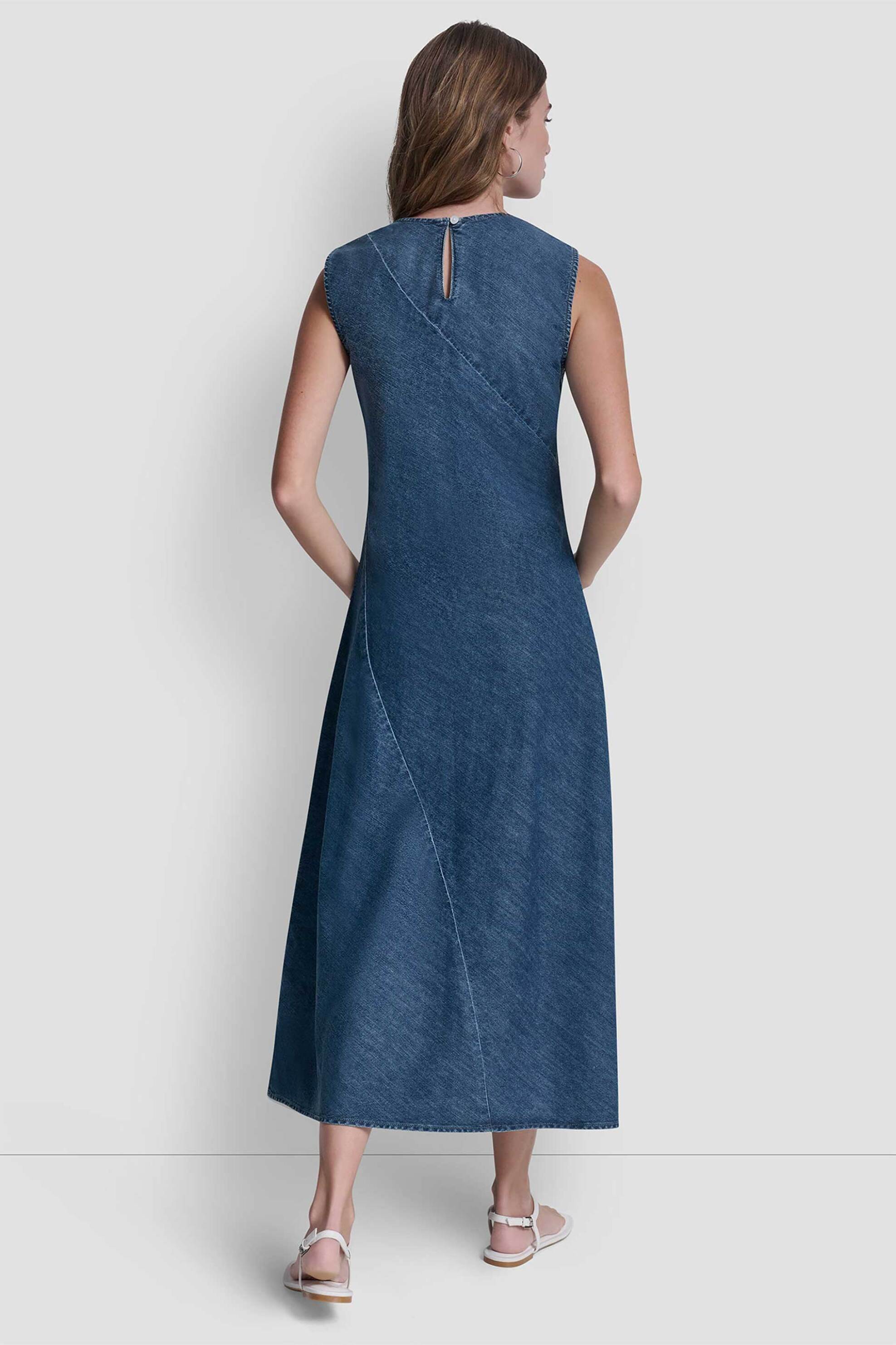 Dkny Γυναικείο Midi Denim Φόρεμα Αμάνικο - Dj6D9187 Blue
