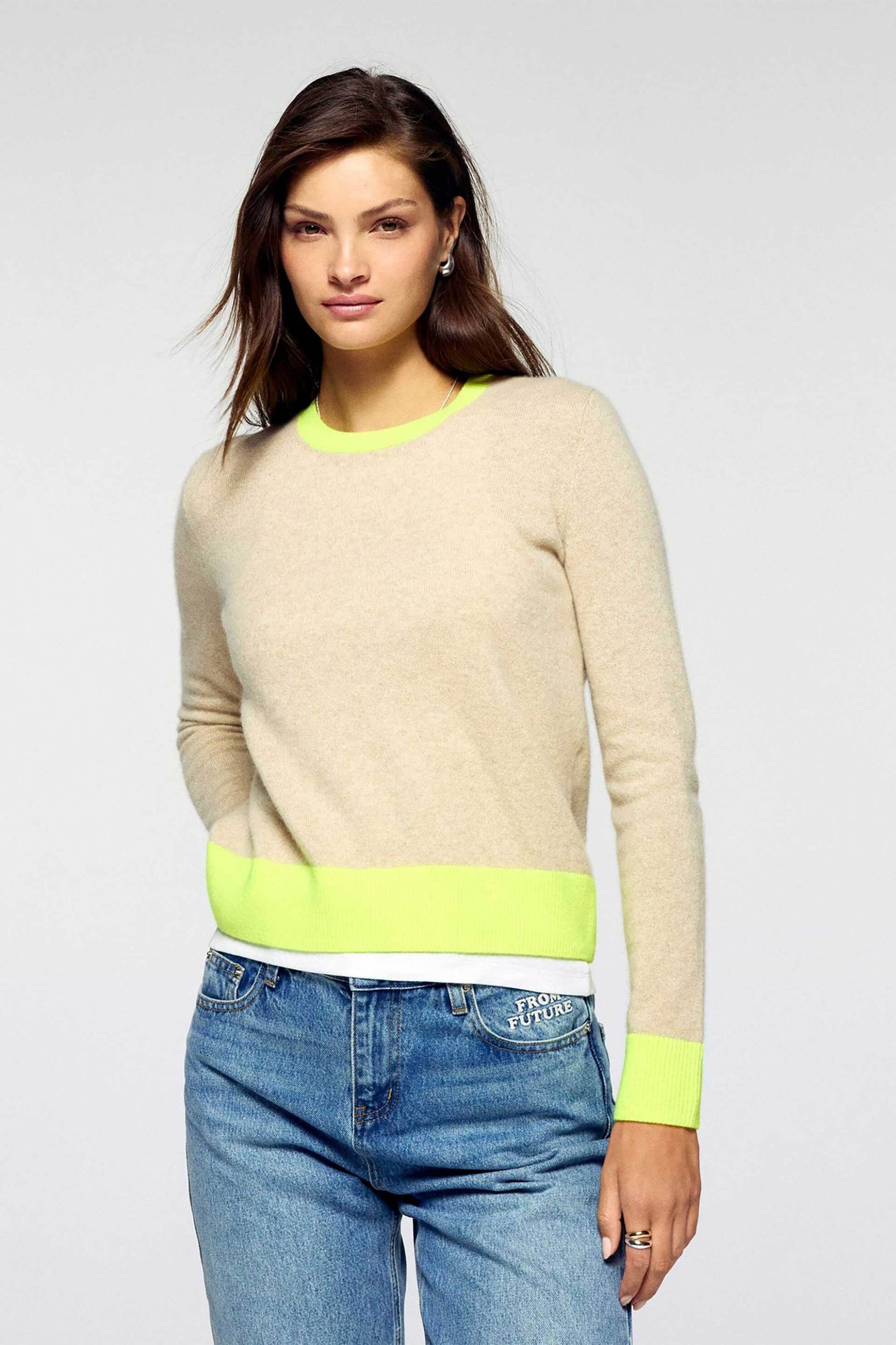 FROM FUTURE From Future γυναικεία πλεκτή μπλούζα από κασμίρι two-tone Regular Fit - PERMWPR00311W Εκρού