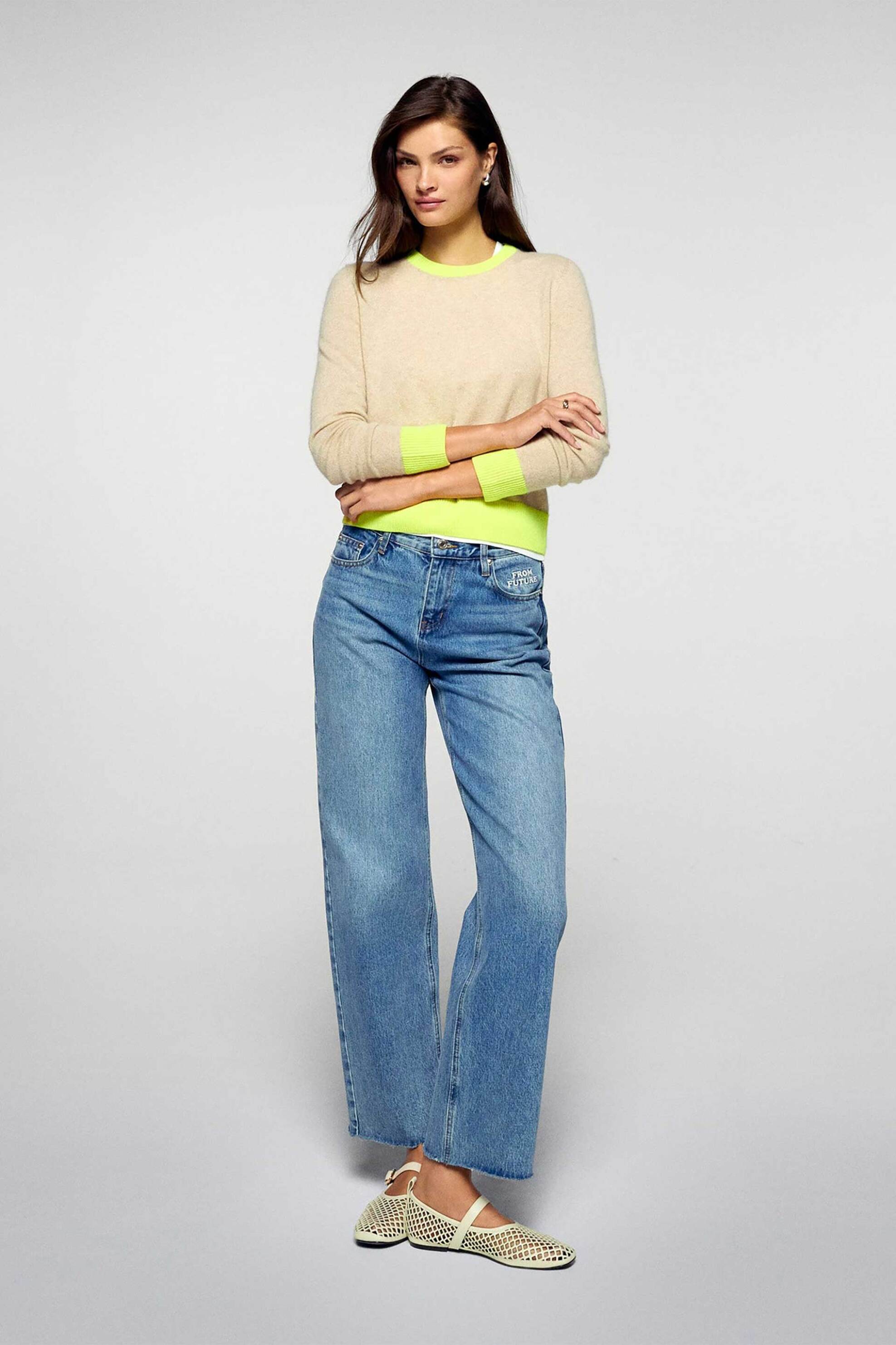 From Future γυναικεία πλεκτή μπλούζα από κασμίρι two-tone Regular Fit - PERMWPR00311W Εκρού φωτογραφία