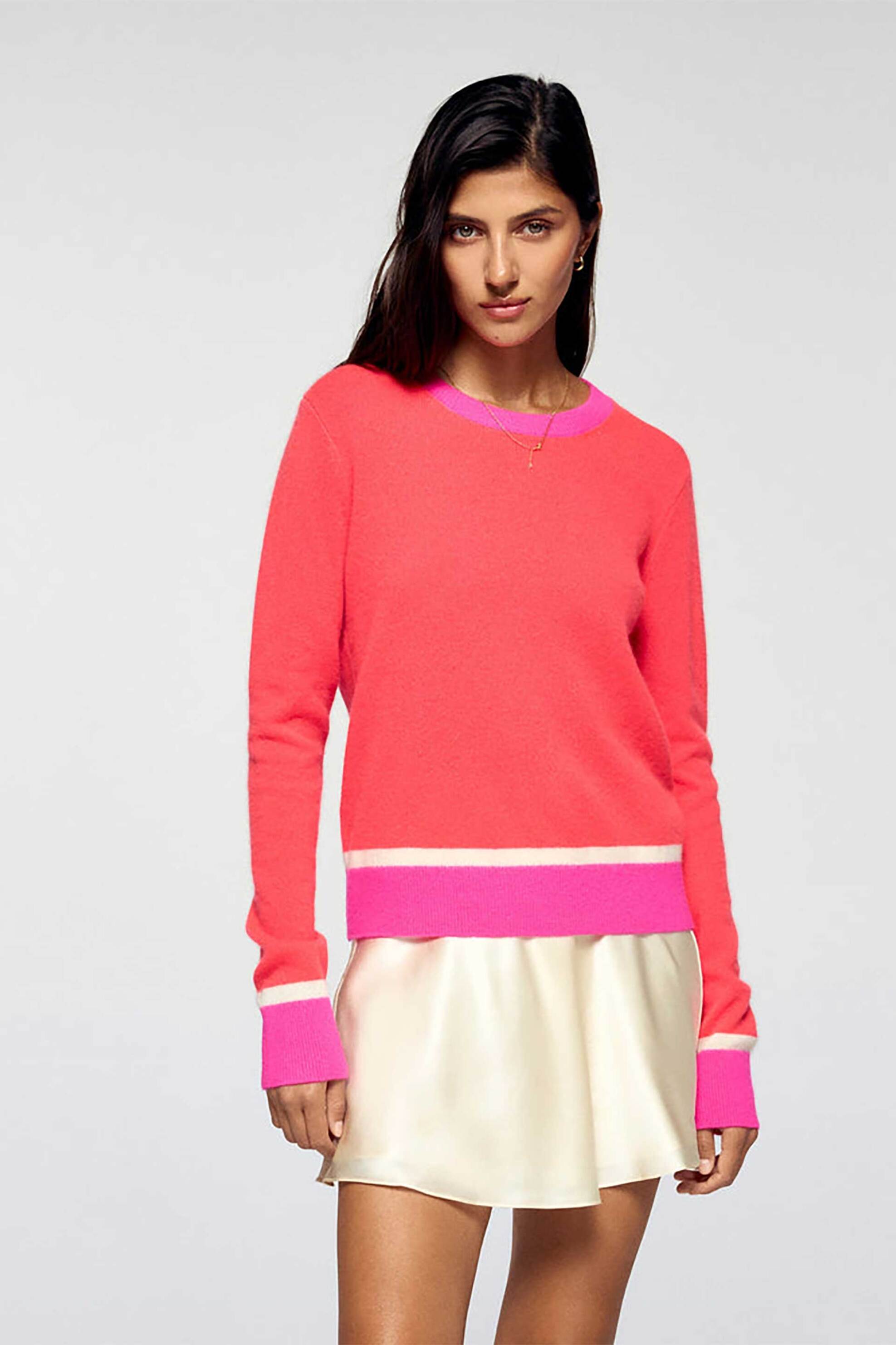 FROM FUTURE From Future γυναικεία πλεκτή μπλούζα από κασμίρι two-tone Regular Fit - PERMWPR01366W Κοραλί