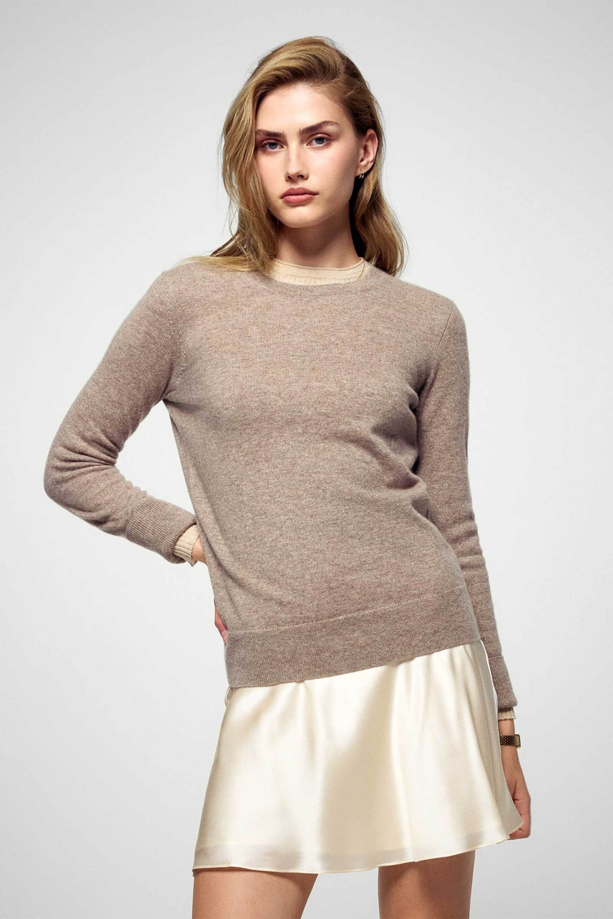 FROM FUTURE From Future γυναικείο πουλόβερ από κασμίρι με στρογγυλή λαιμόκοψη Regular Fit - PERMWPR00019W Μπεζ