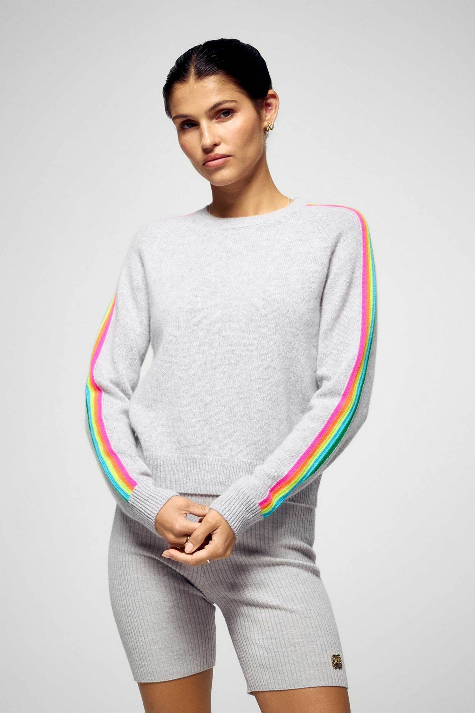 FROM FUTURE From Future γυναικείο πουλόβερ από κασμίρι με ρίγες Regular Fit - PERMWPR00094W Γκρι