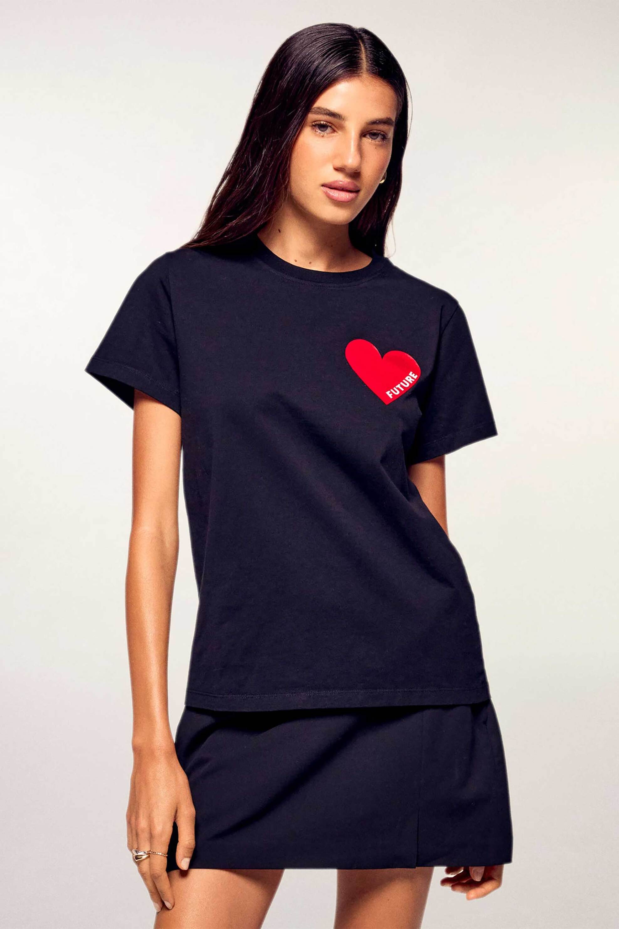 From Future γυναικείο T-shirt με καρδιά Regular Fit - PERMWTS00829 Μαύρο