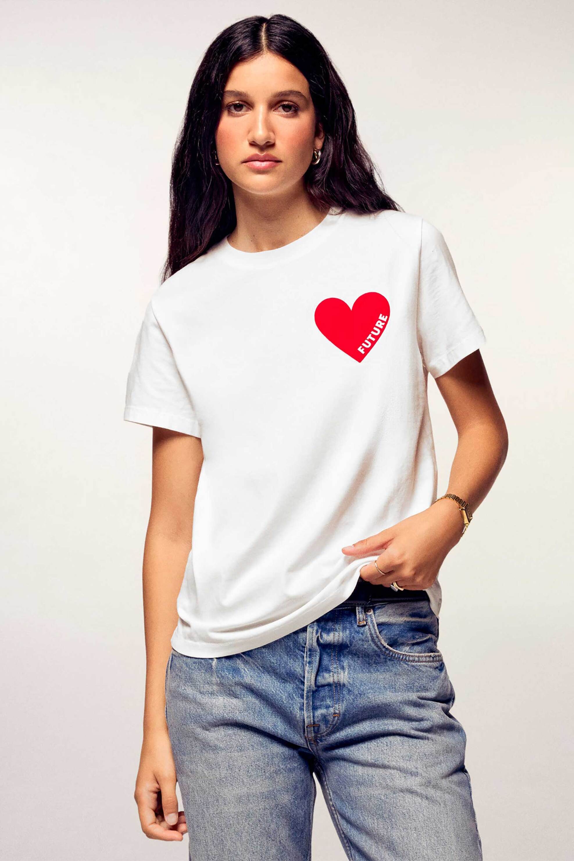 From Future γυναικείο T-shirt με καρδιά Regular Fit - PERMWTS00829 Εκρού