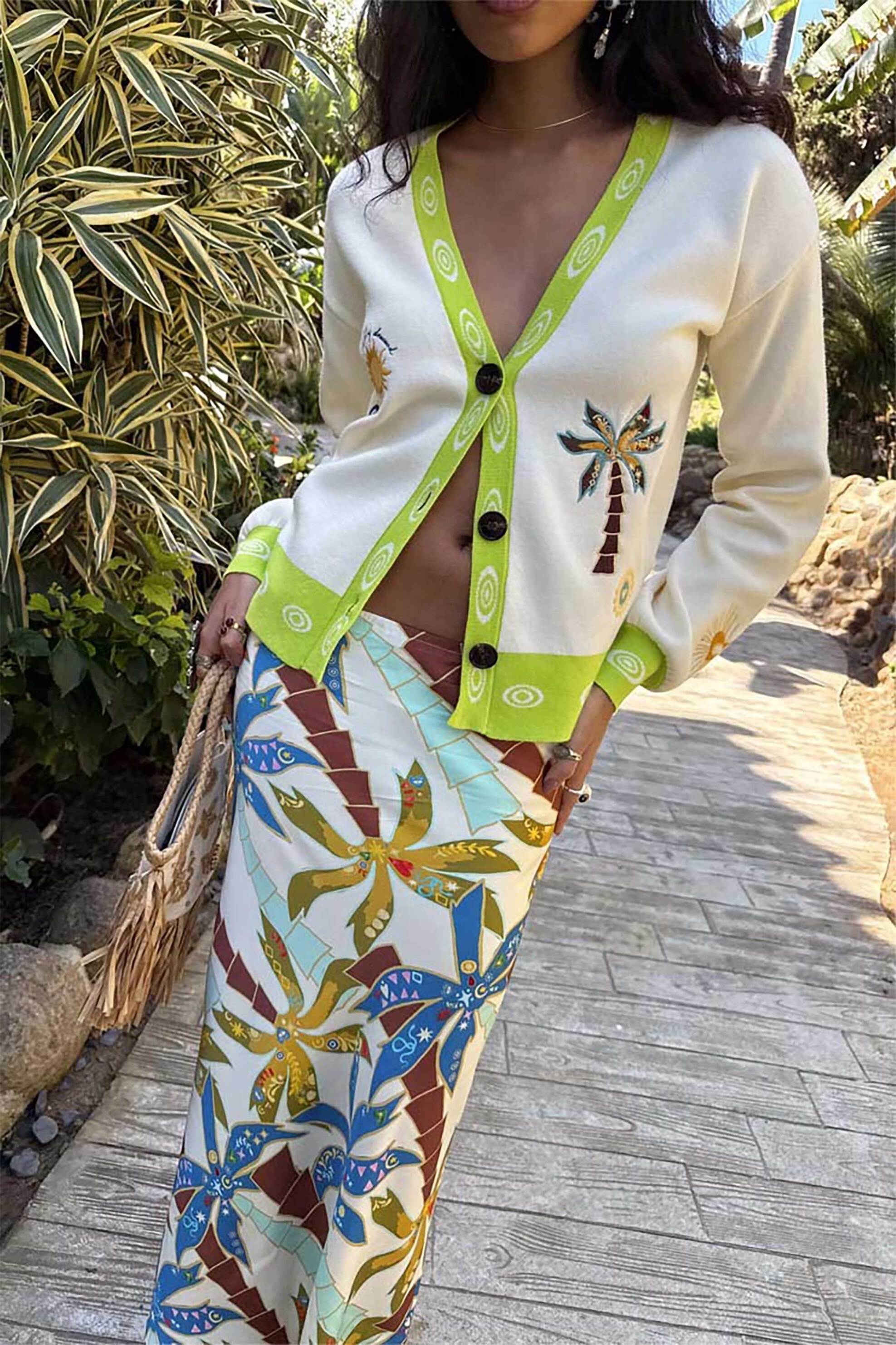 Never Fully Dressed γυναικεία maxi φούστα με palm print - NFDSK654BL08 Πολύχρωμο φωτογραφία