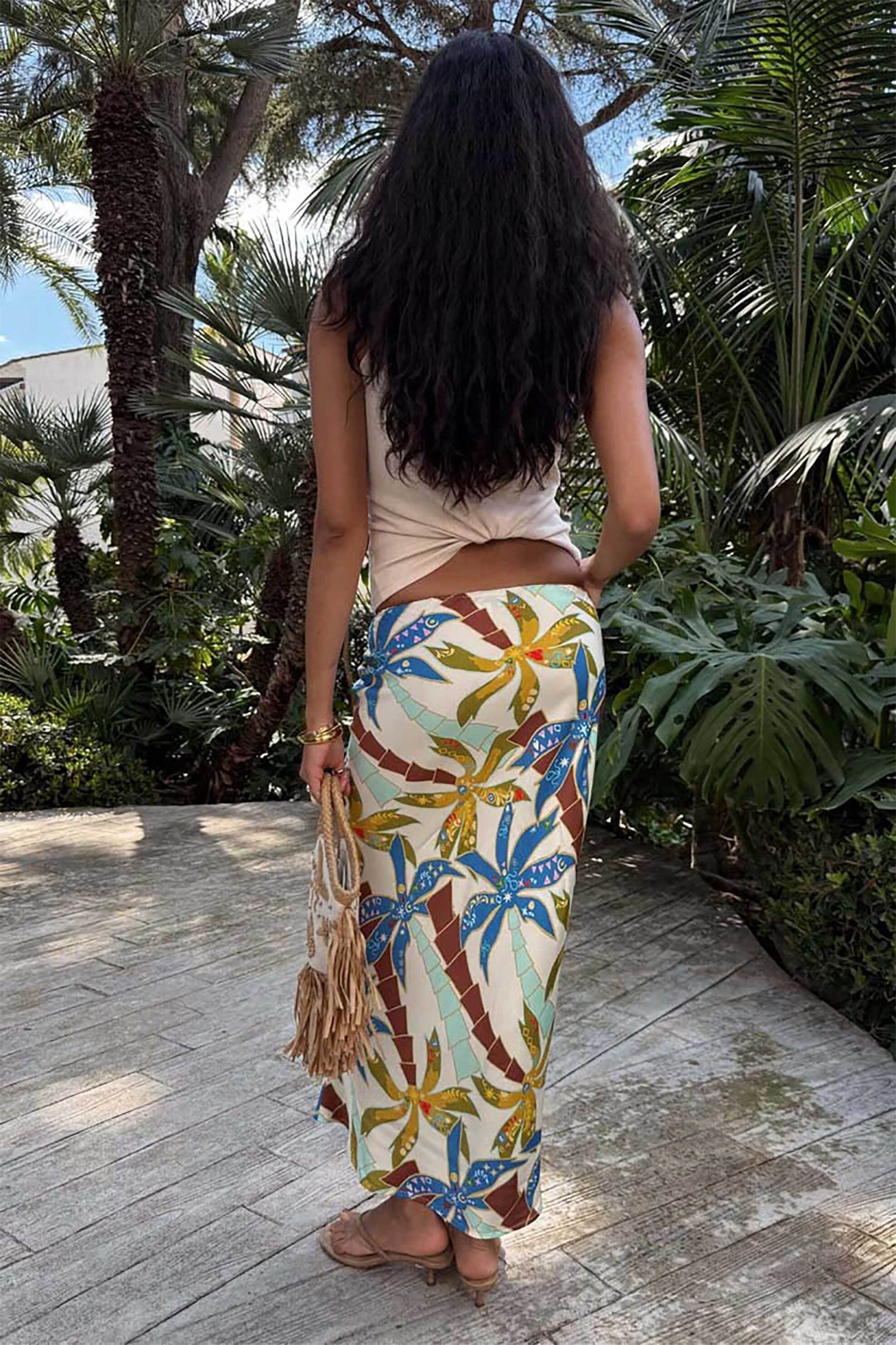 NEVER FULLY DRESSED Never Fully Dressed γυναικεία maxi φούστα με palm print - NFDSK654BL08 Πολύχρωμο - 4