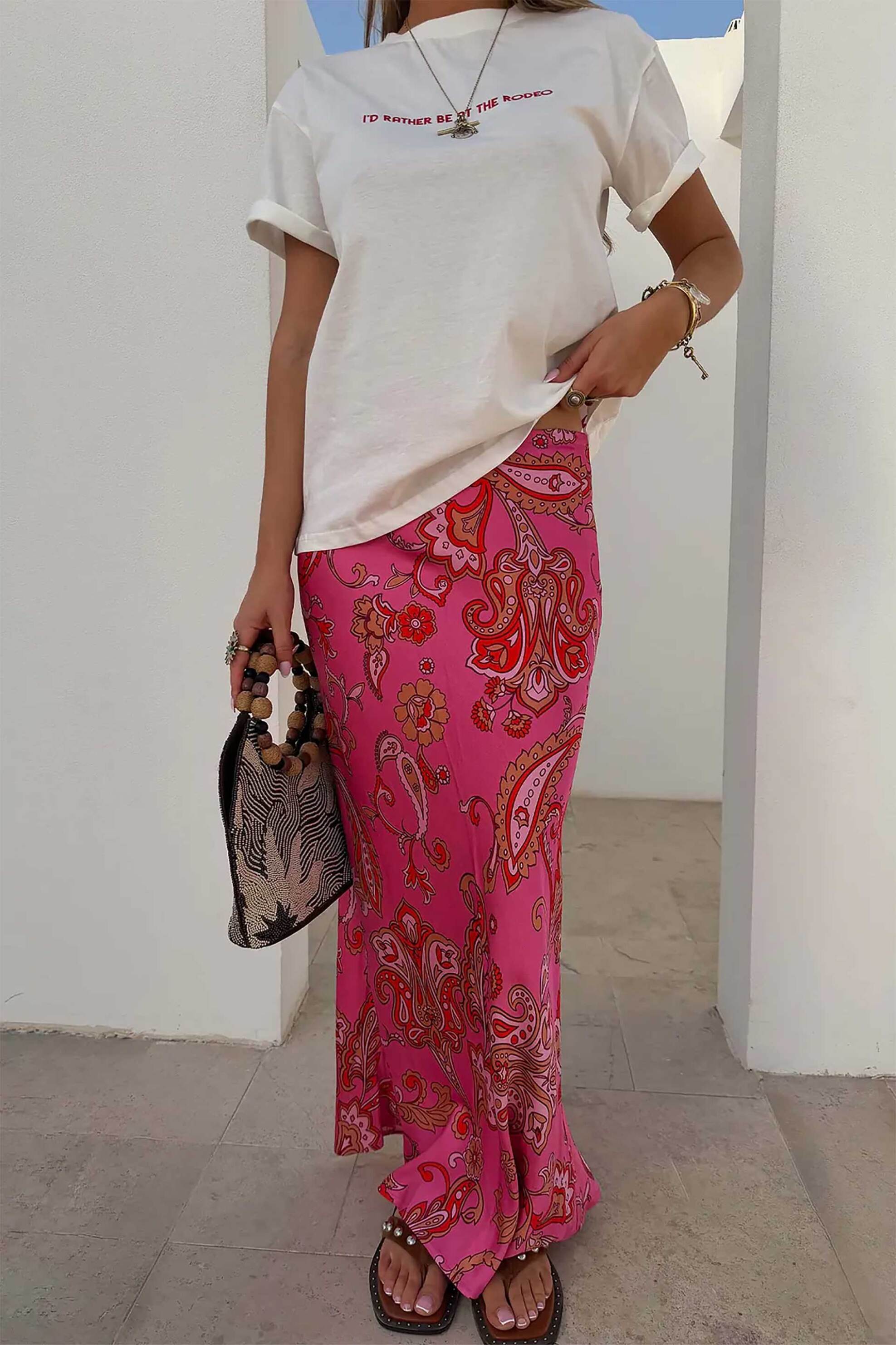 Never Fully Dressed γυναικεία maxi φούστα "Pink Paisley Dorris" - NFDSK786PK08 Φούξια
