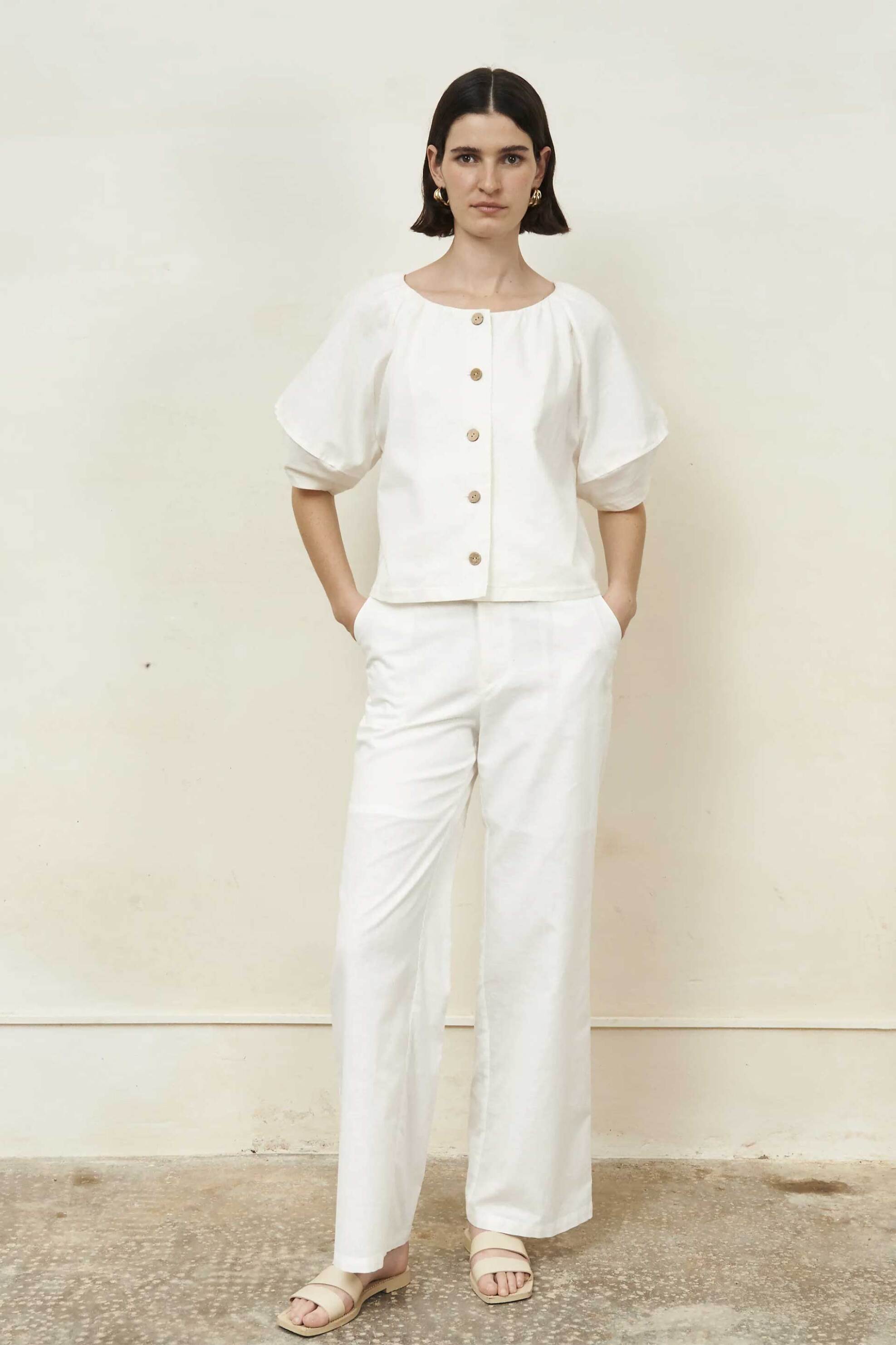 Jovonna London γυναικείο παντελόνι με λινό "Boemia" - BOEMIA/TROUSERS/SS25 Λευκό