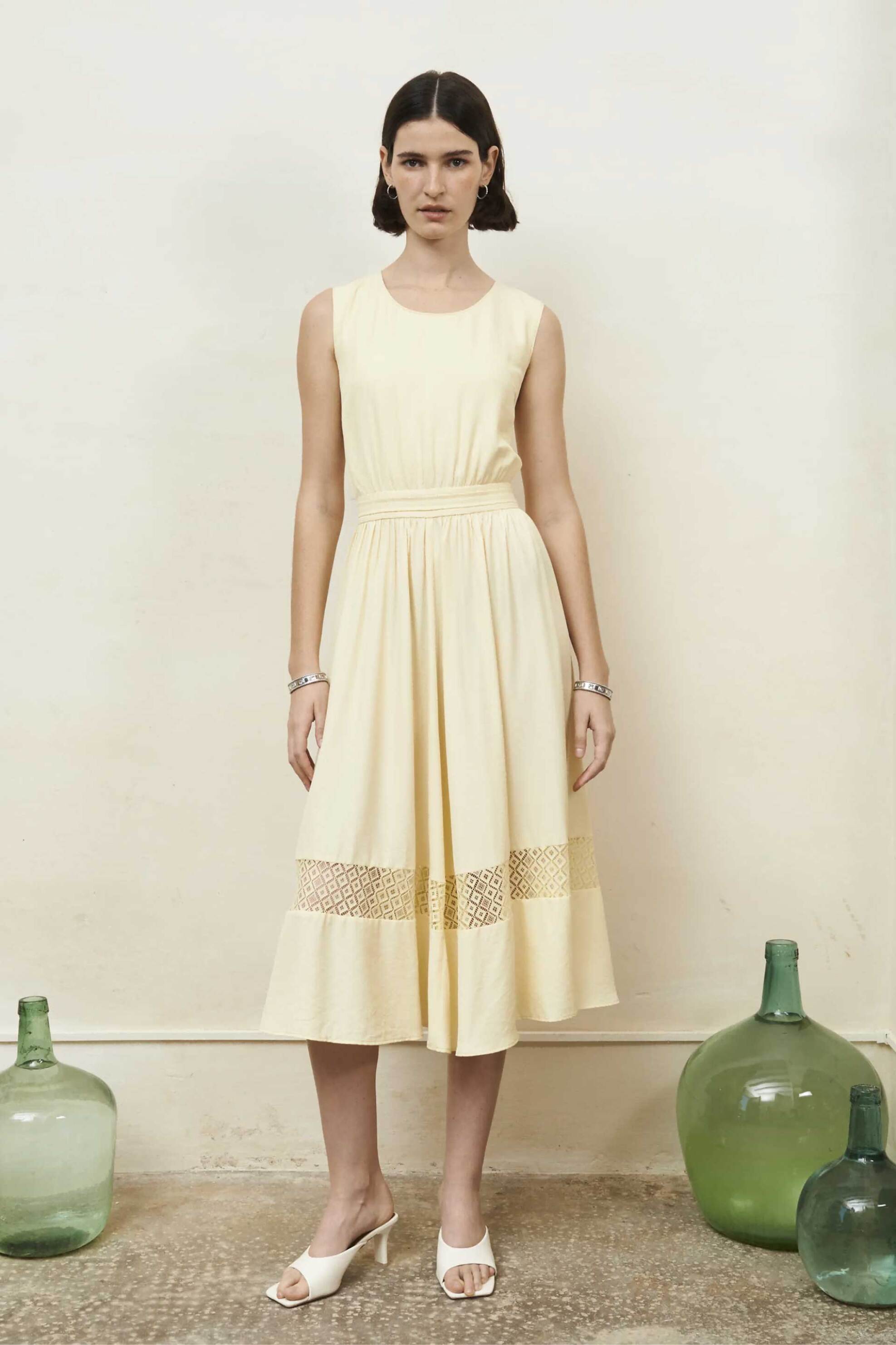 Jovonna London γυναικείο midi φόρεμα αμάνικο "Camellia" - CAMELIA/DRESS/SS25 Κίτρινο