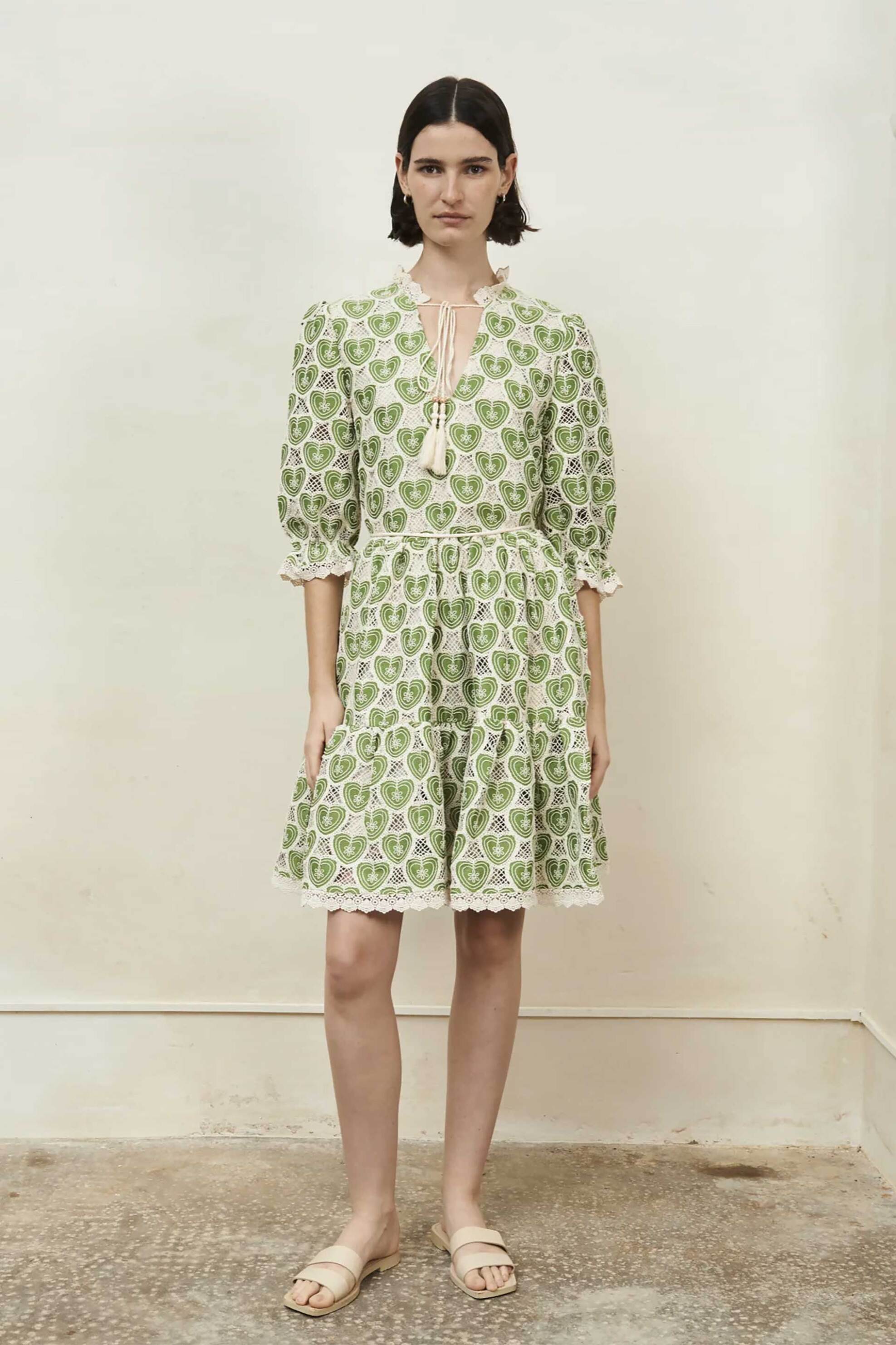 Jovonna London γυναικείο midi φόρεμα κεντητό "Escala" - ESCALA/DRESS/SS25 Πράσινο
