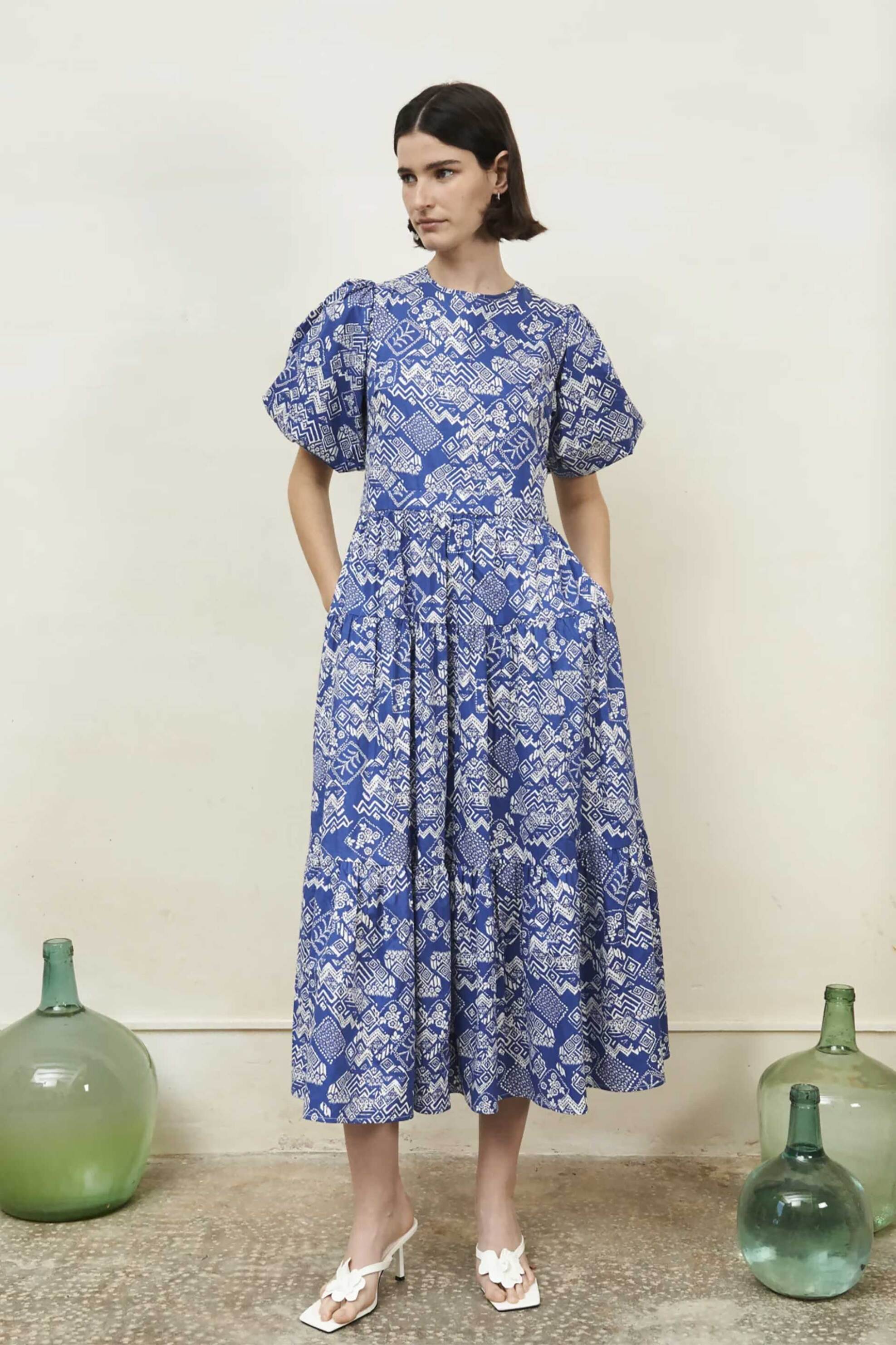 JOVONNA LONDON Jovonna London γυναικείο midi φόρεμα με μανίκια balloon "Muni" - MUNI/DRESS/SS25 Μπλε