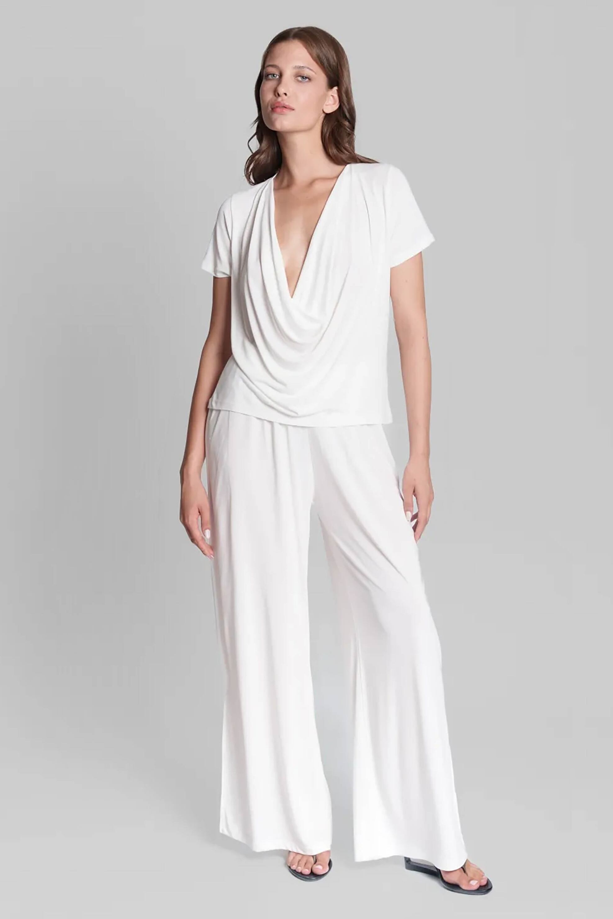 Collectiva Noir γυναικεία παντελόνα μονόχρωμη Relaxed Fit "Imelda" - CN140A01CPR Λευκό