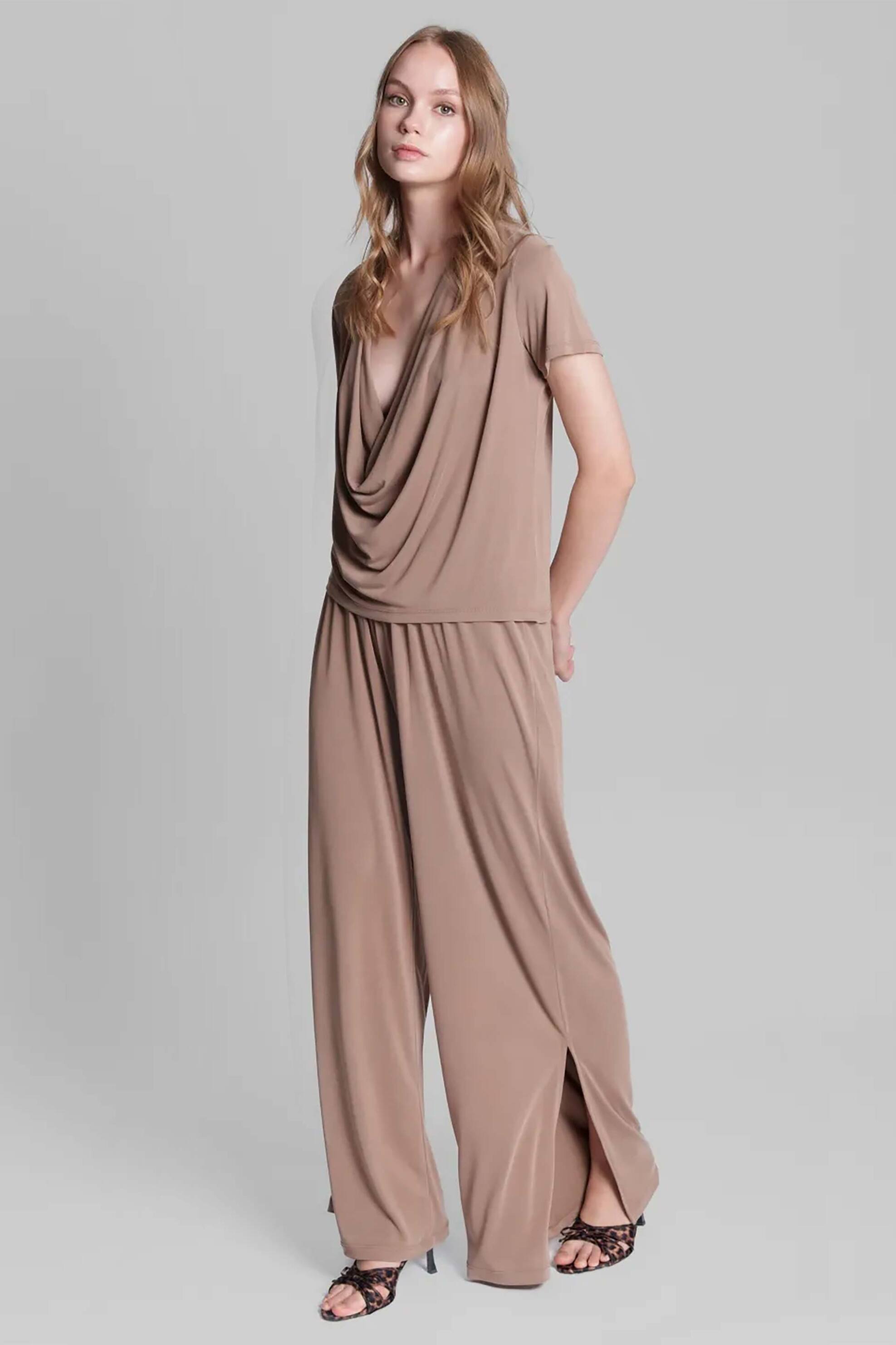 Collectiva Noir γυναικεία παντελόνα μονόχρωμη Relaxed Fit "Imelda" - CN140A01CPR Μπεζ