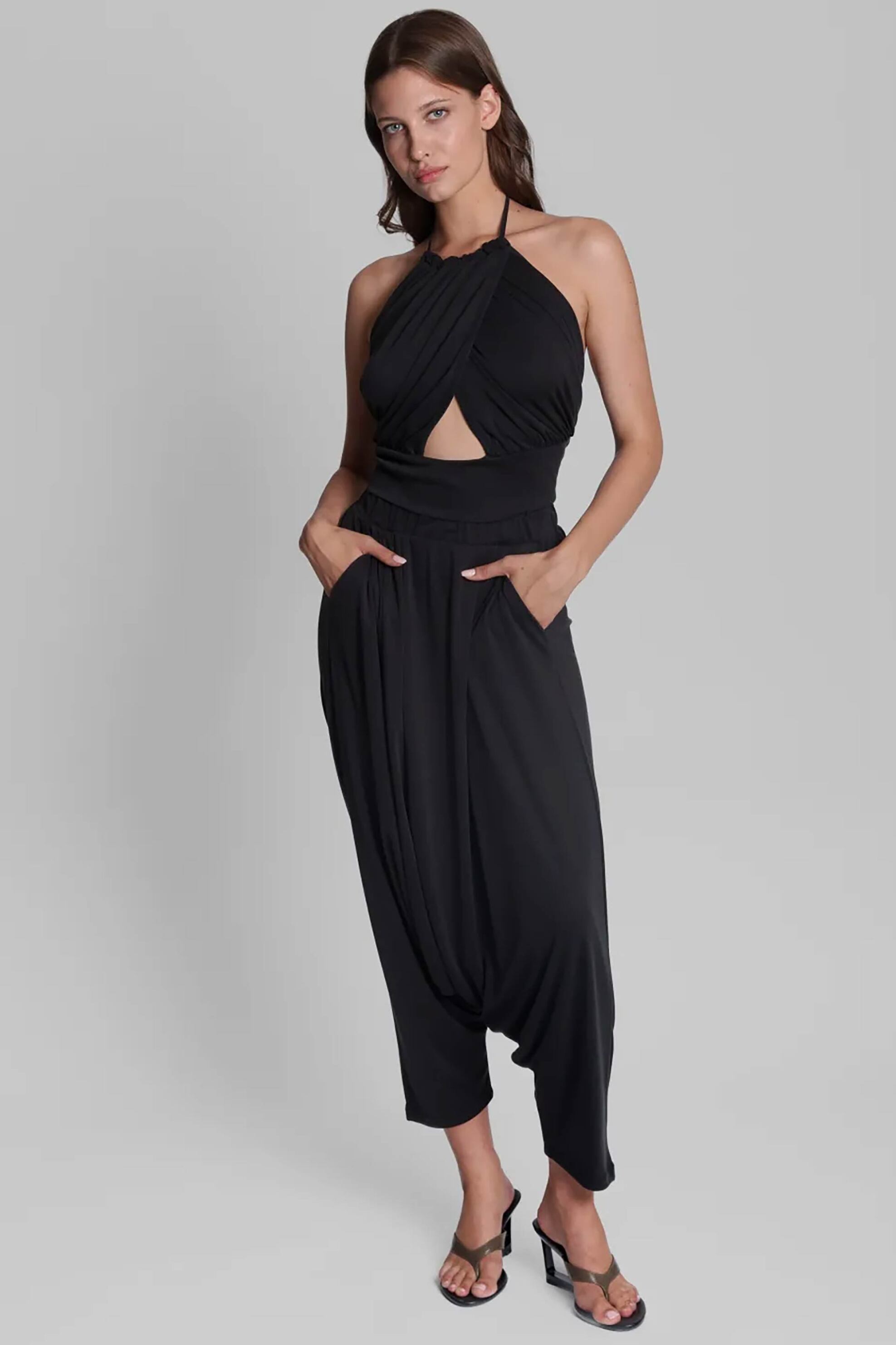 Collectiva Noir γυναικεία παντελόνα με ντραπέ σχέδιο Relaxed Fit "Brisa" - CN140B01CRB Μαύρο