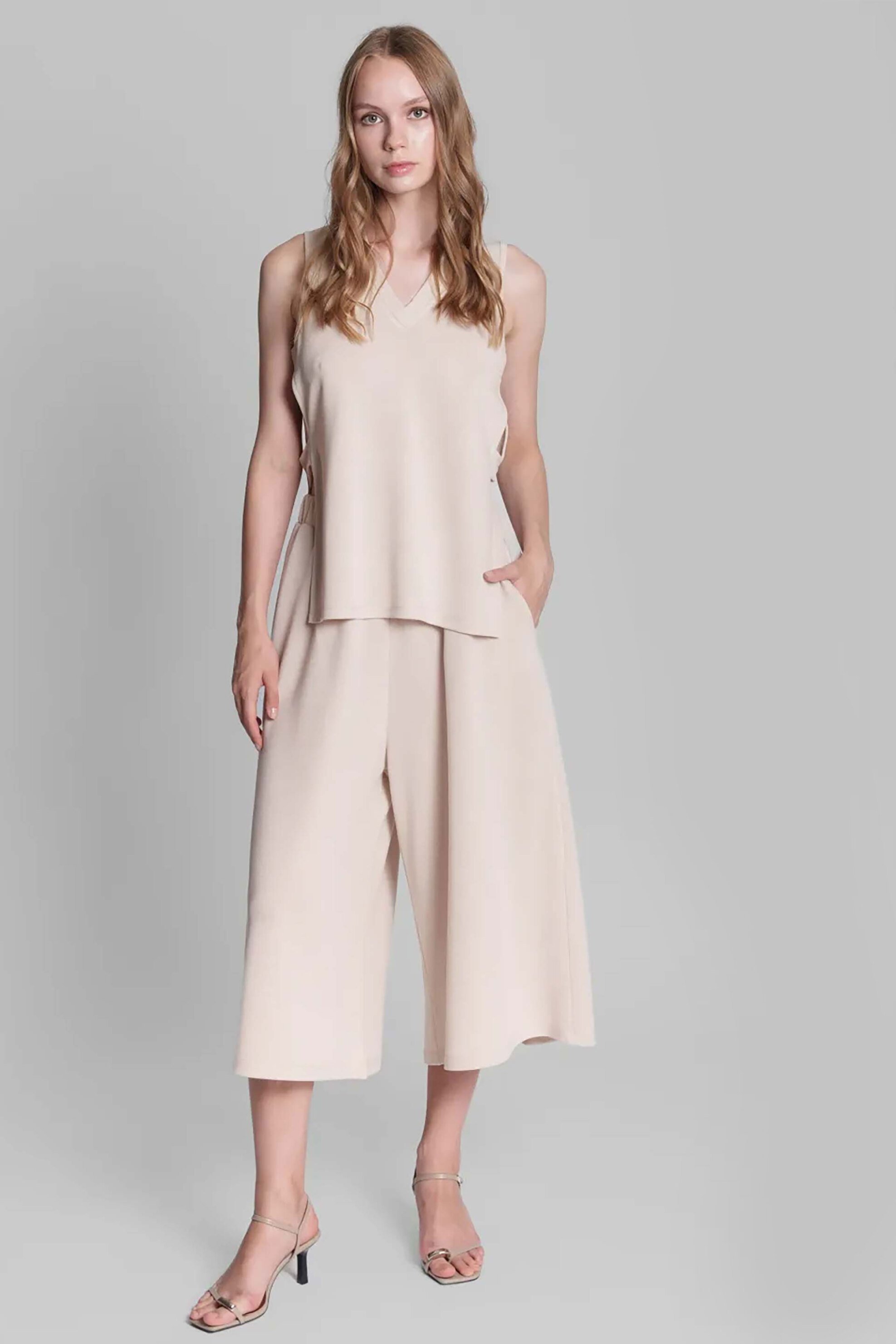COLLECTIVA NOIR Collectiva Noir γυναικείο παντελόνι μονόχρωμο cropped "Livia" - CN140D06KNL Μπεζ